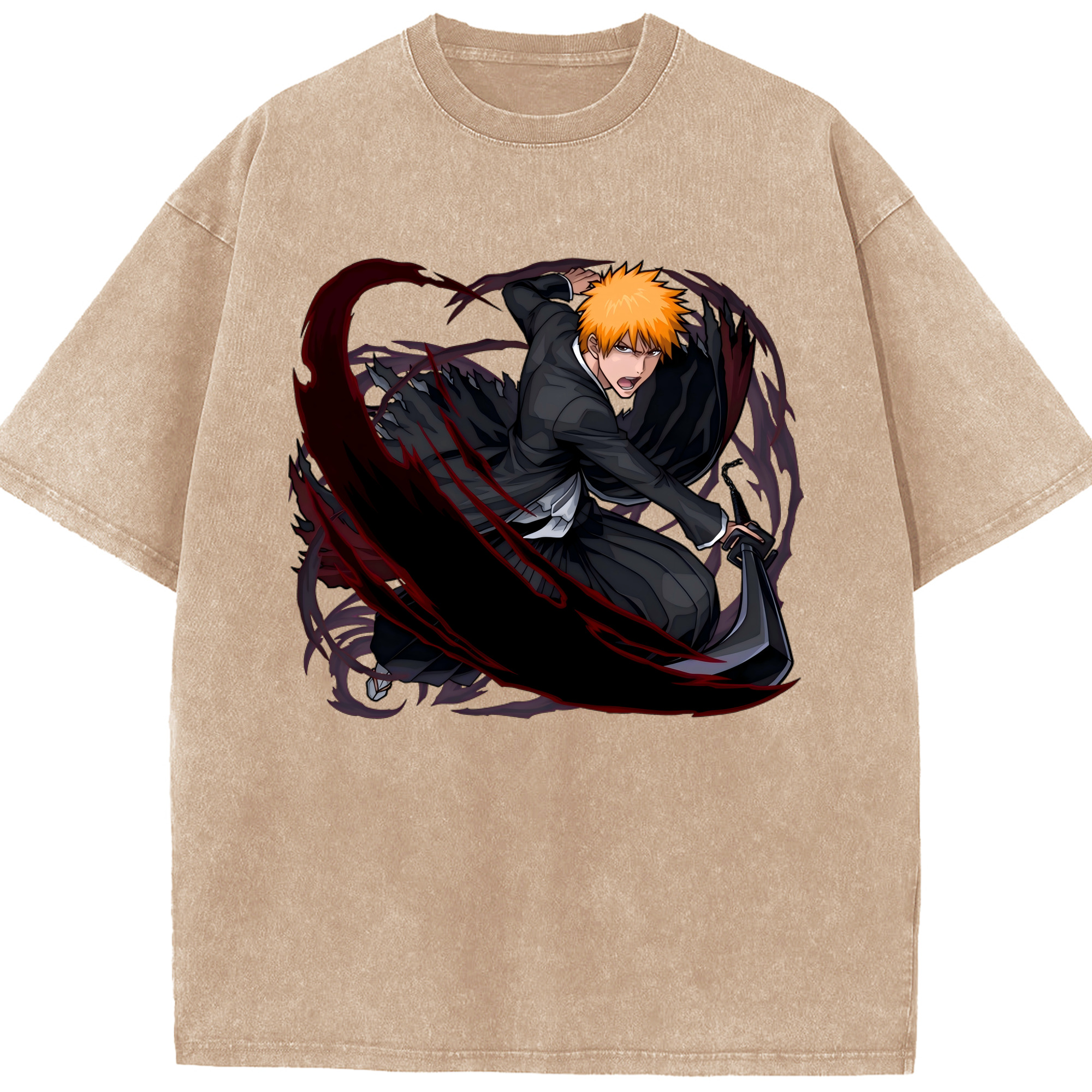 （画像用） ブリーチ 黒崎一護（くろさき いちご）BLEACH Kurosaki Ichigo 綿100% ヴィンテージ風 半袖Tシャツ（フロントプリント）