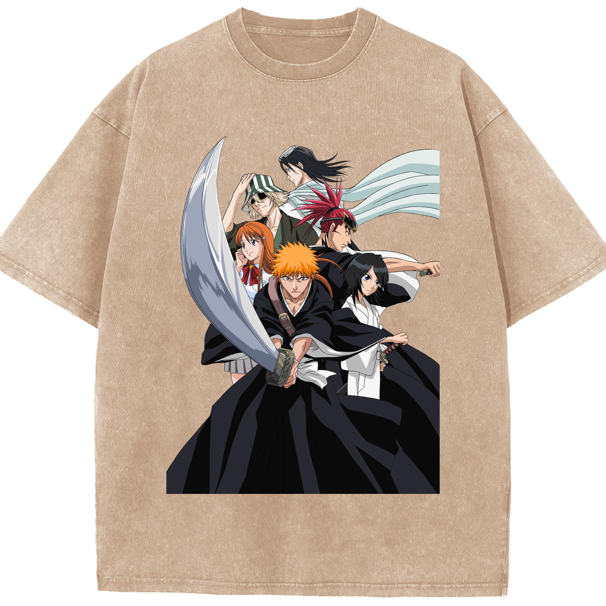 （画像用） ブリーチ 黒崎一護（くろさき いちご）BLEACH Kurosaki Ichigo 綿100% ヴィンテージ風 半袖Tシャツ（フロントプリント）