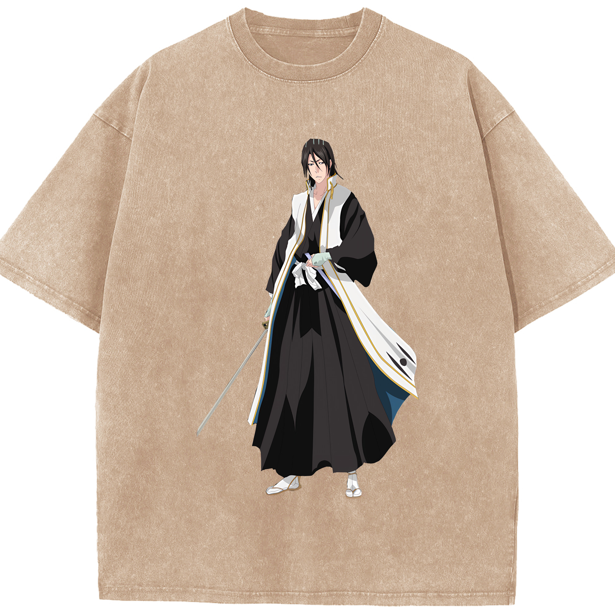 （画像用） ブリーチ くちき びゃくや BLEACH Kuchiki Byakuya 綿100% ヴィンテージ風 半袖Tシャツ（フロントプリント）