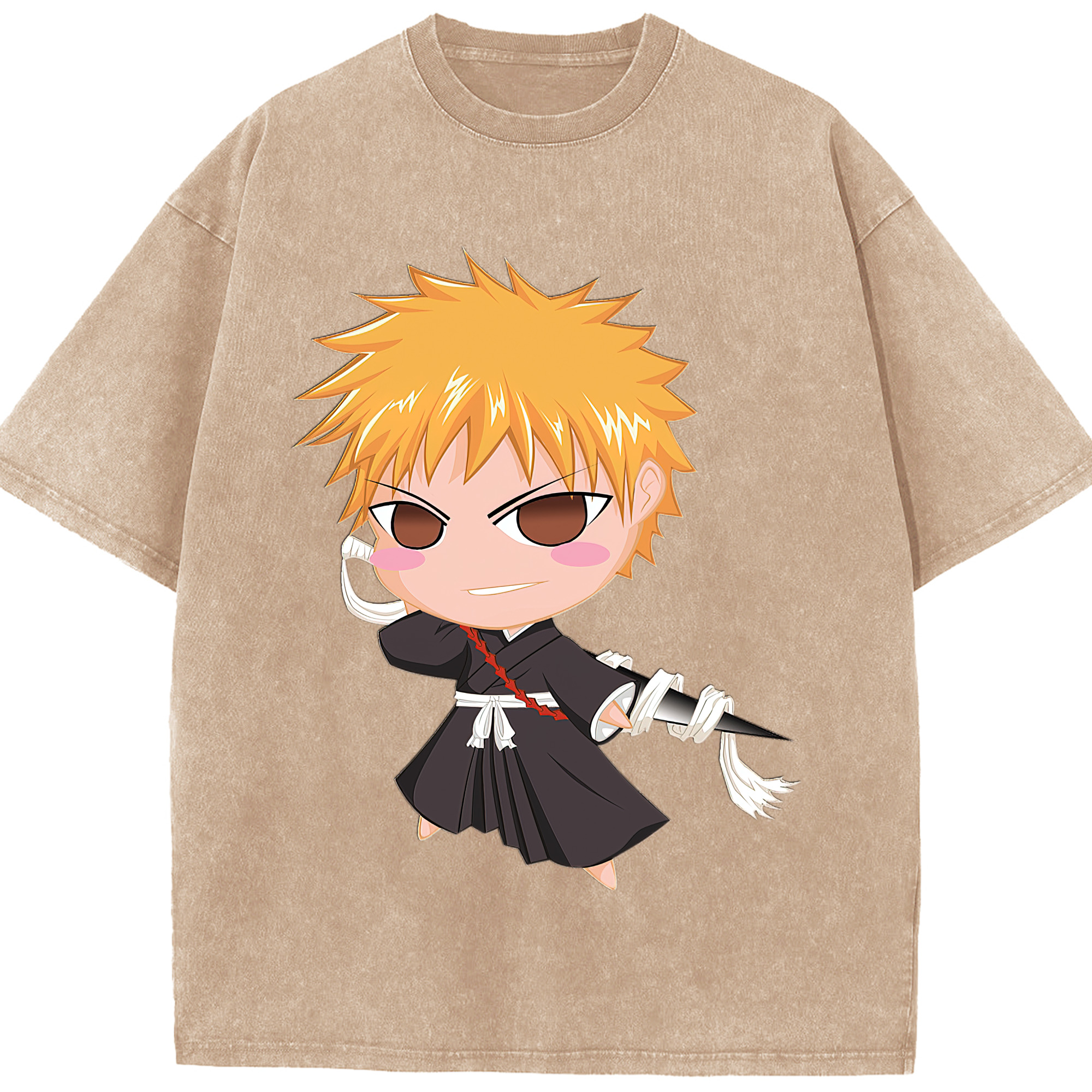 （画像用） ブリーチ 黒崎一護（くろさき いちご）BLEACH Kurosaki Ichigo 綿100% ヴィンテージ風 半袖Tシャツ（フロントプリント）