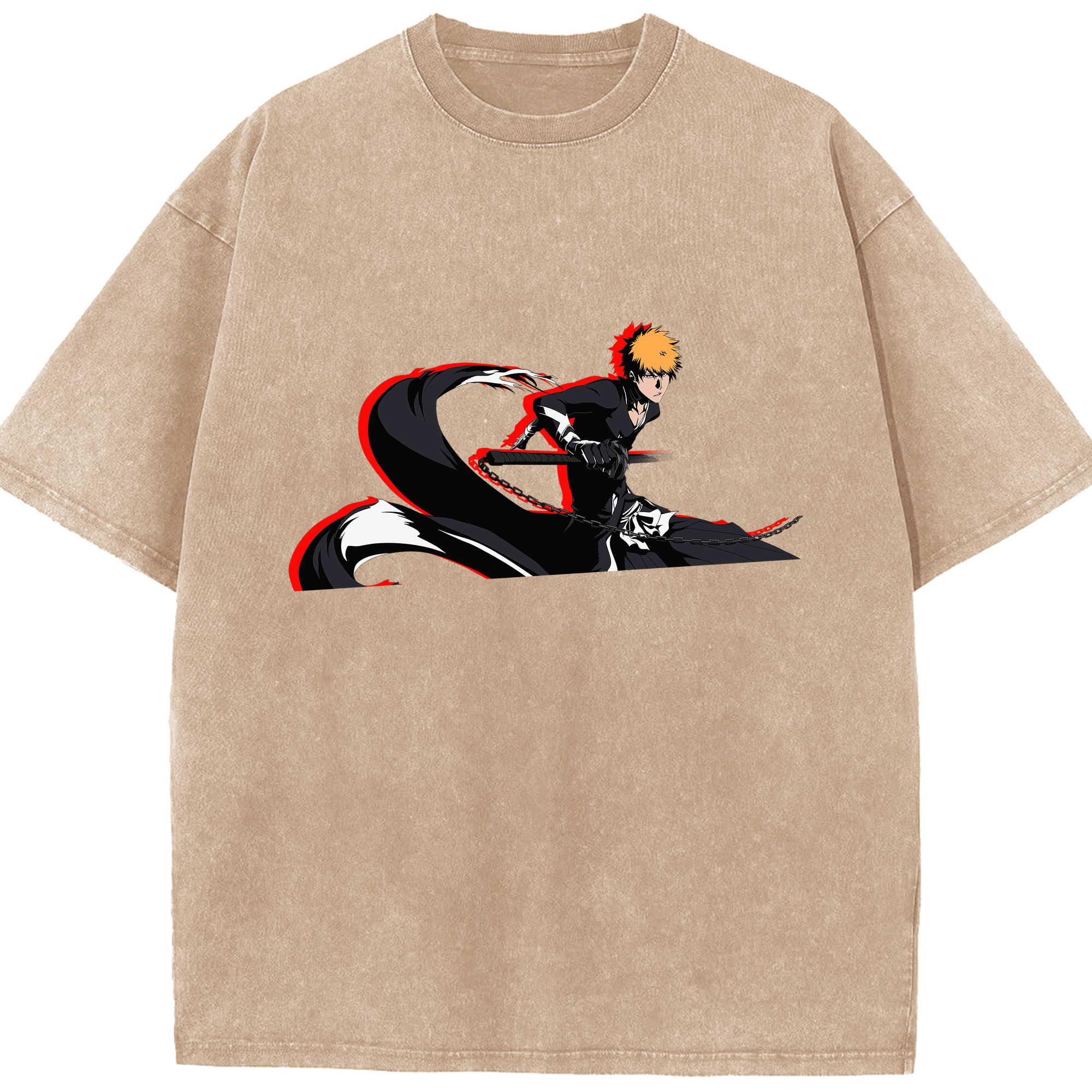 （画像用） ブリーチ 黒崎一護（くろさき いちご）BLEACH Kurosaki Ichigo 綿100% ヴィンテージ風 半袖Tシャツ（フロントプリント）