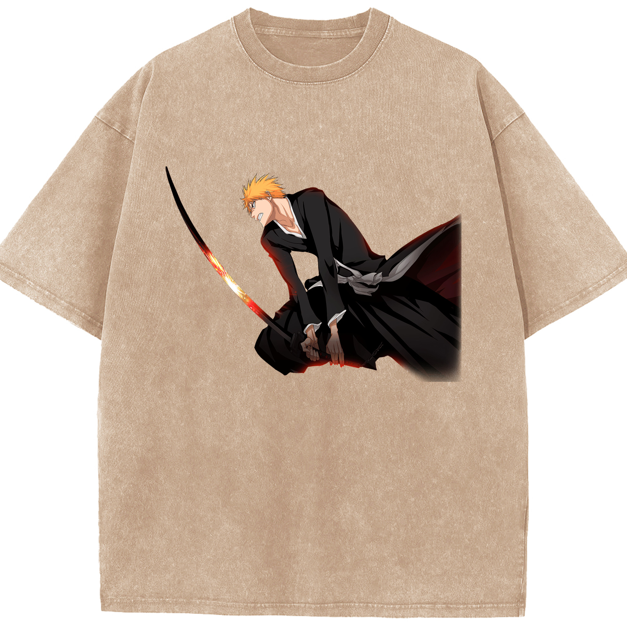 （画像用） ブリーチ 黒崎一護（くろさき いちご）BLEACH Kurosaki Ichigo 綿100% ヴィンテージ風 半袖Tシャツ（フロントプリント）