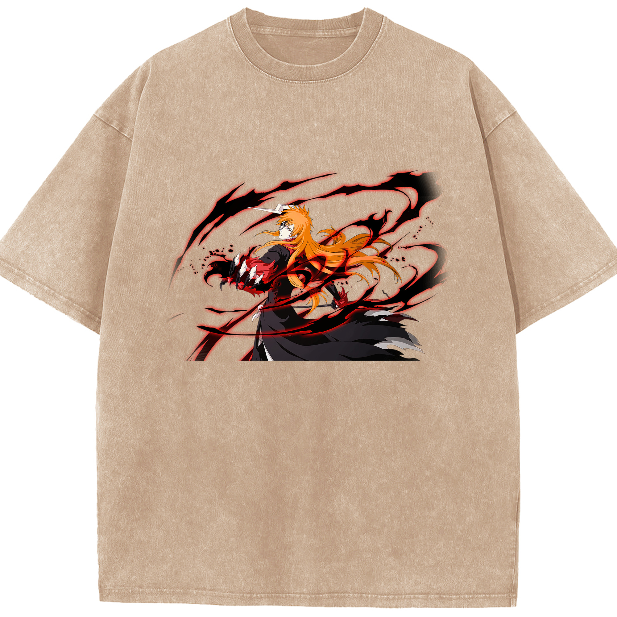（画像用） ブリーチ 黒崎一護（くろさき いちご）BLEACH Kurosaki Ichigo 綿100% ヴィンテージ風 半袖Tシャツ（フロントプリント）