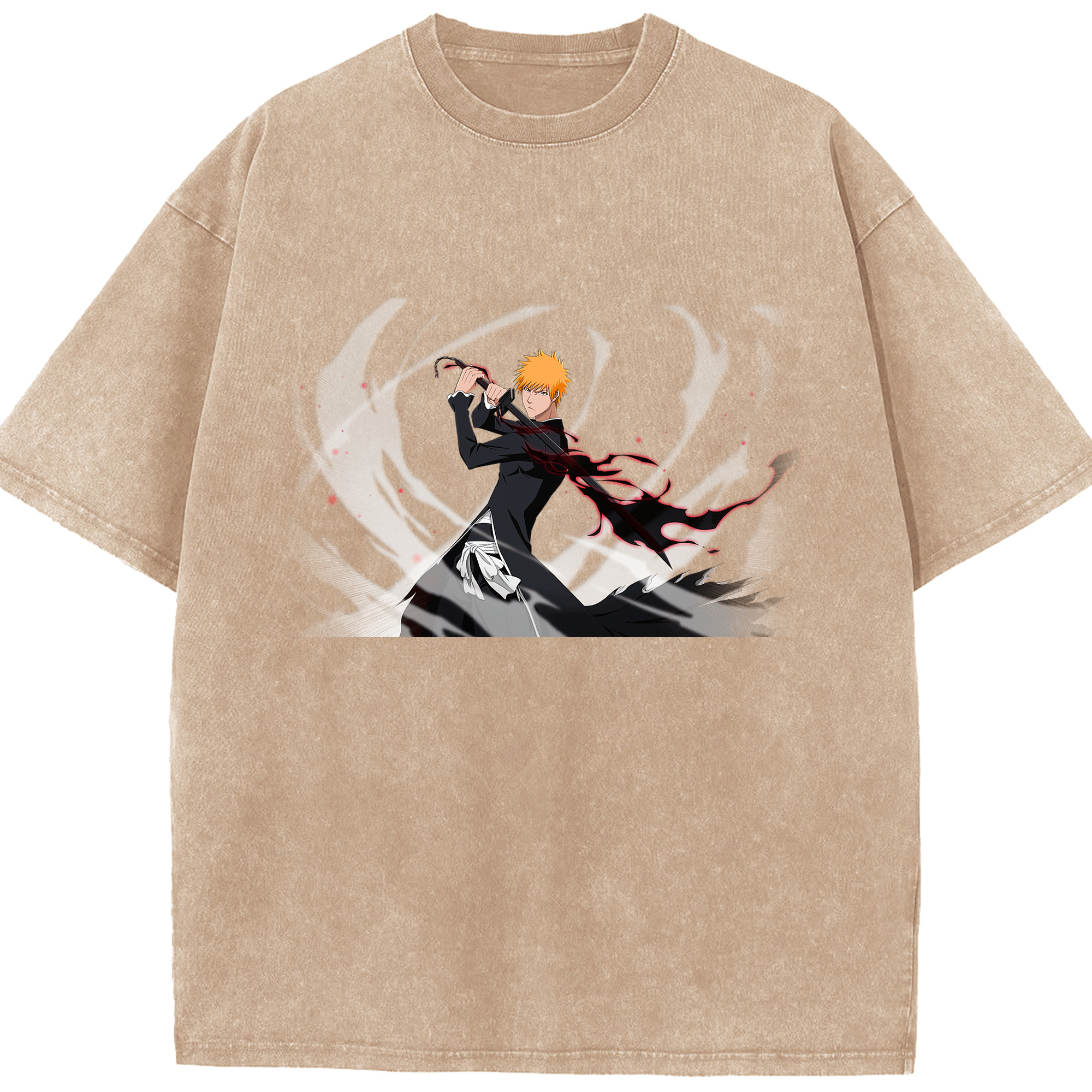 （画像用） ブリーチ 黒崎一護（くろさき いちご）BLEACH Kurosaki Ichigo 綿100% ヴィンテージ風 半袖Tシャツ（フロントプリント）