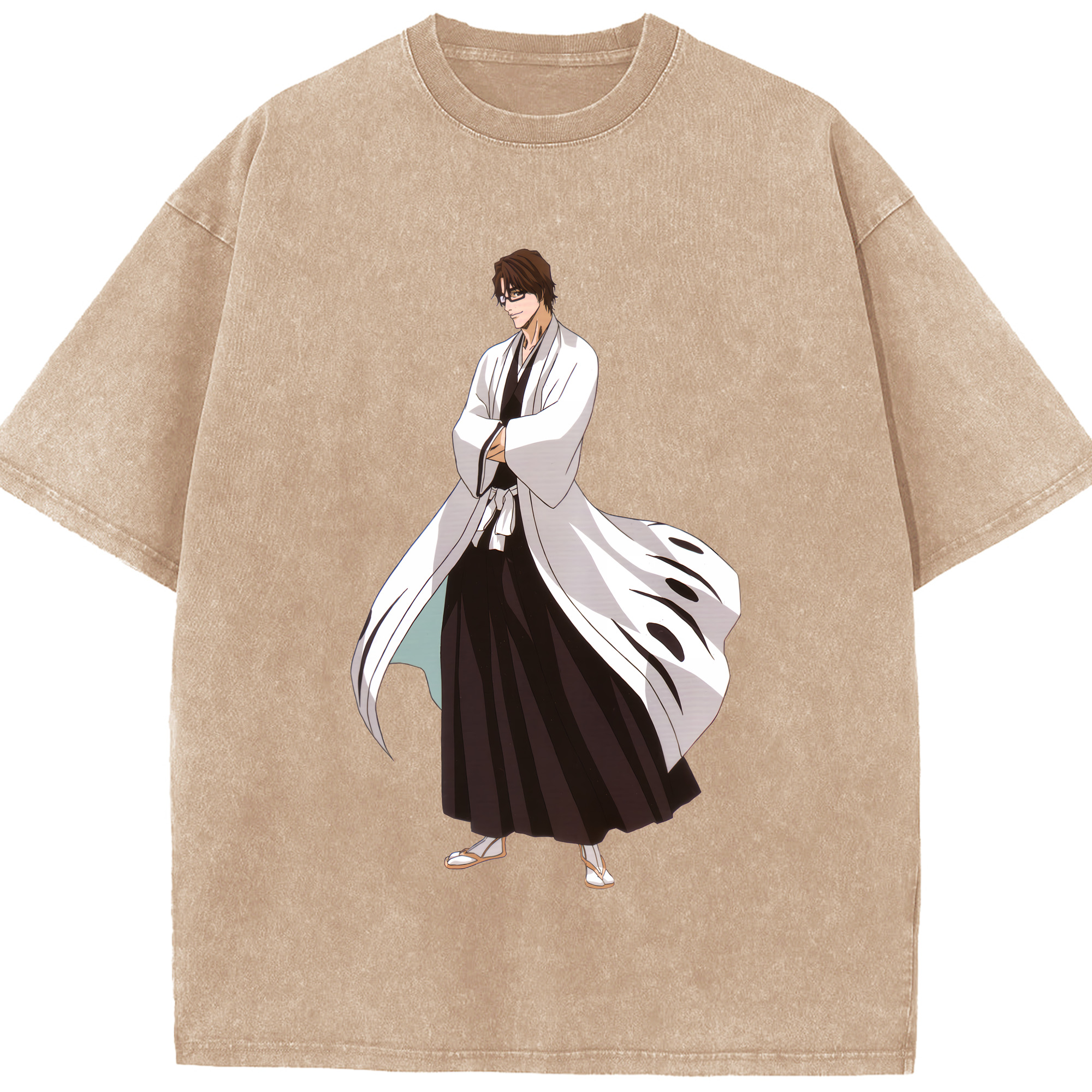 （画像用） ブリーチ 藍染 惣右介（あいぜん そうすけ） BLEACH Aizen Sousuke 綿100% ヴィンテージ風 半袖Tシャツ（フロントプリント）