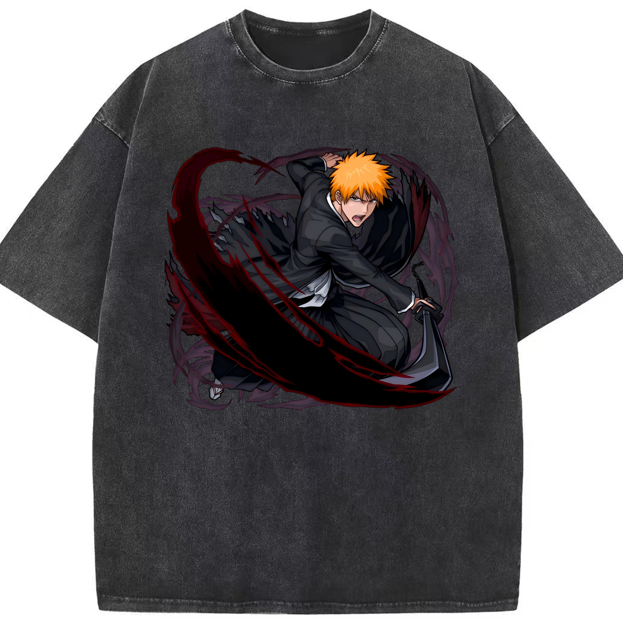 （画像用） ブリーチ 黒崎一護（くろさき いちご）BLEACH Kurosaki Ichigo 綿100% ヴィンテージ風 半袖Tシャツ（フロントプリント）