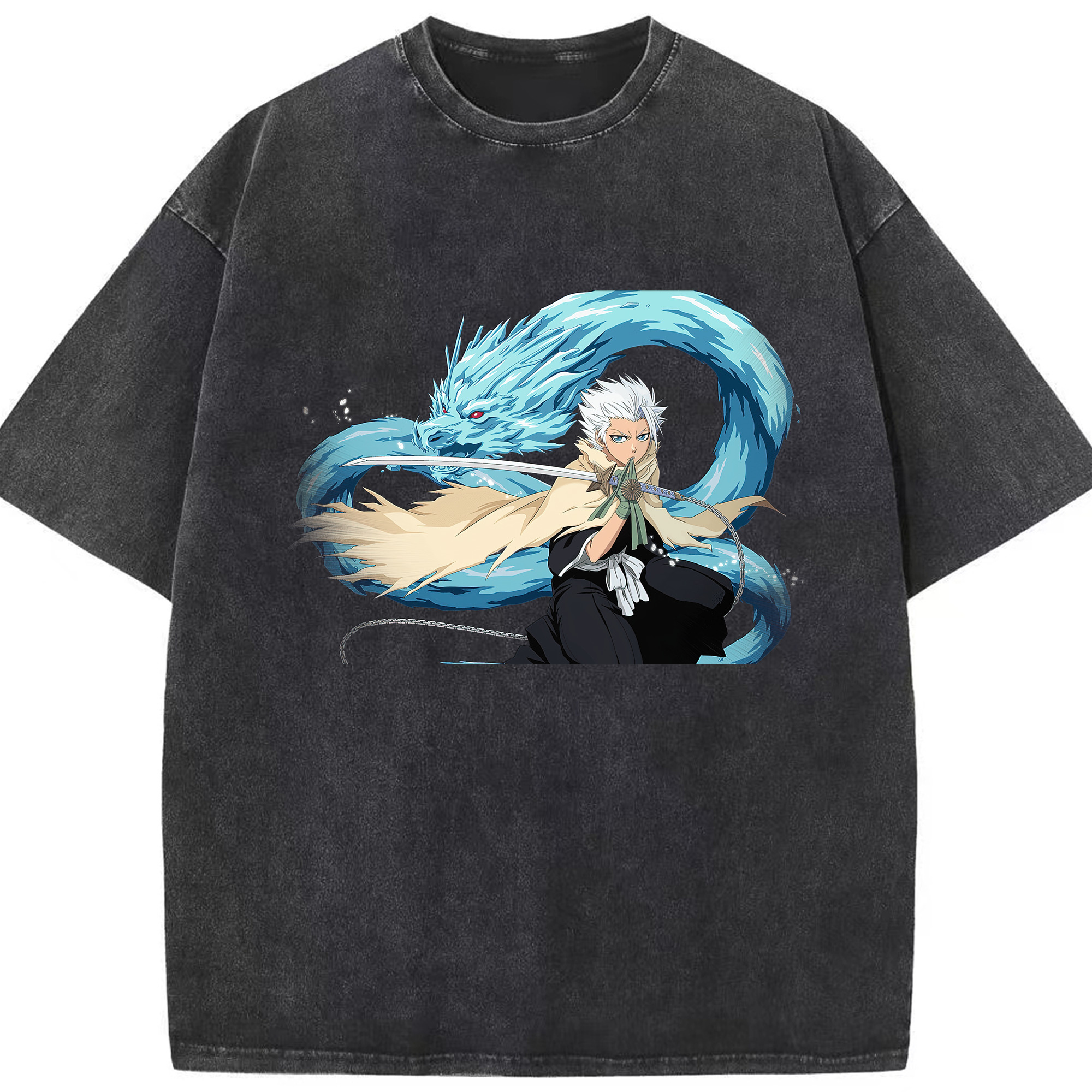 （画像用） ブリーチ 日番谷冬獅郎（ひつがや とうしろう） BLEACH Hitsugaya Toushirou 綿100% ヴィンテージ風 半袖Tシャツ（フロントプリント）