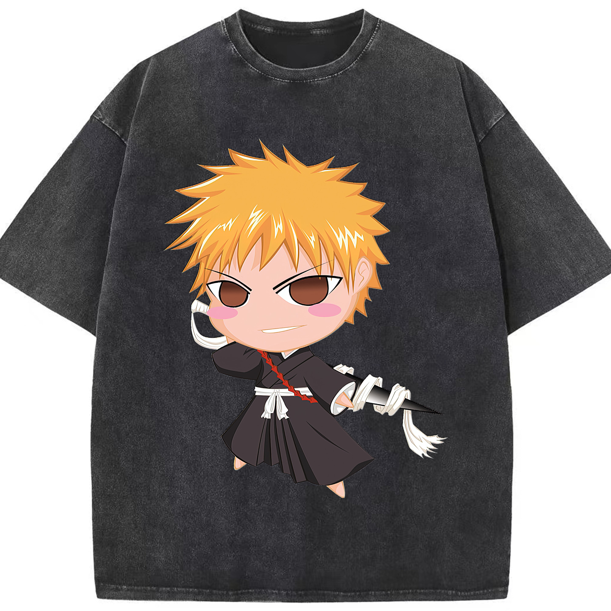 （画像用） ブリーチ 黒崎一護（くろさき いちご）BLEACH Kurosaki Ichigo 綿100% ヴィンテージ風 半袖Tシャツ（フロントプリント）