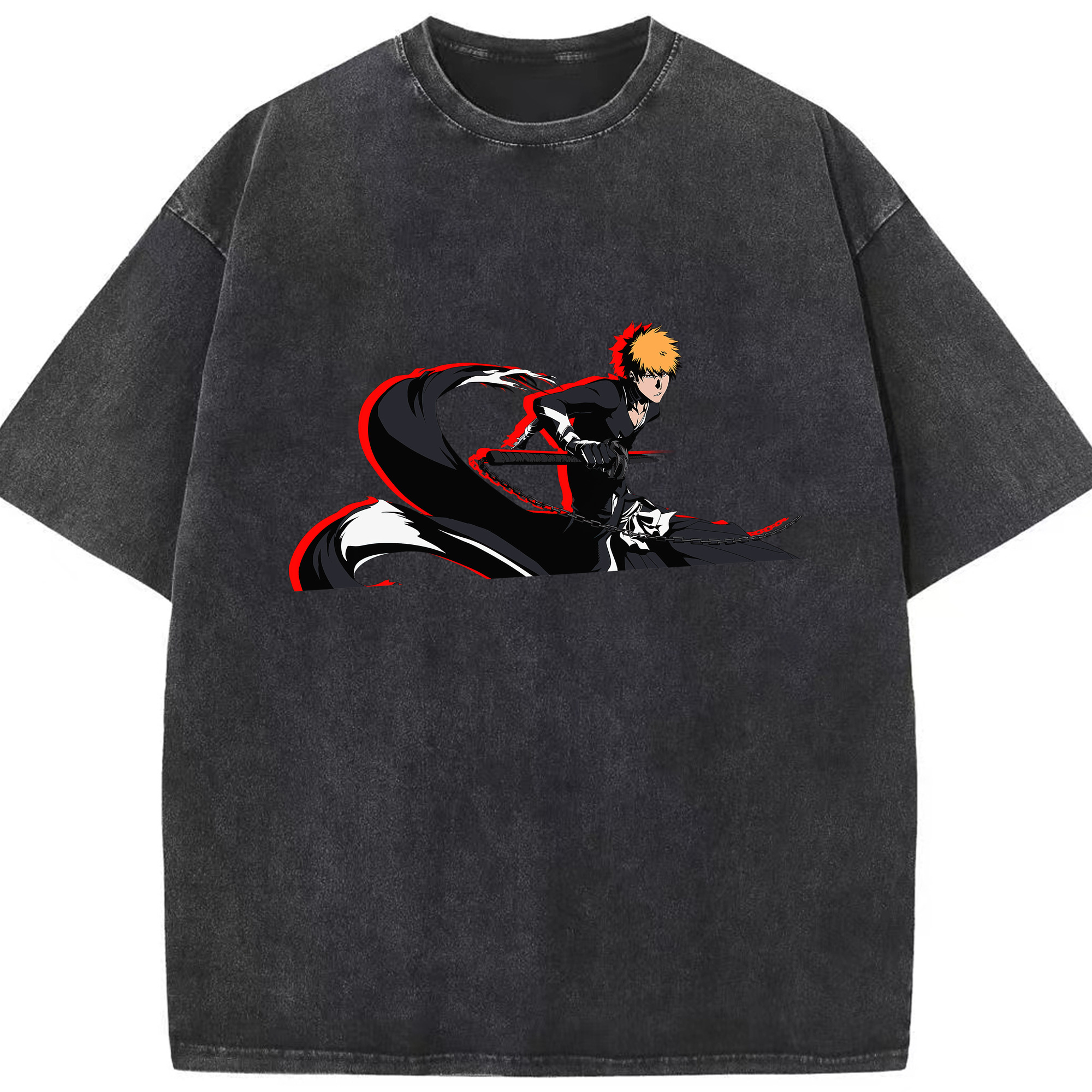 （画像用） ブリーチ 黒崎一護（くろさき いちご）BLEACH Kurosaki Ichigo 綿100% ヴィンテージ風 半袖Tシャツ（フロントプリント）