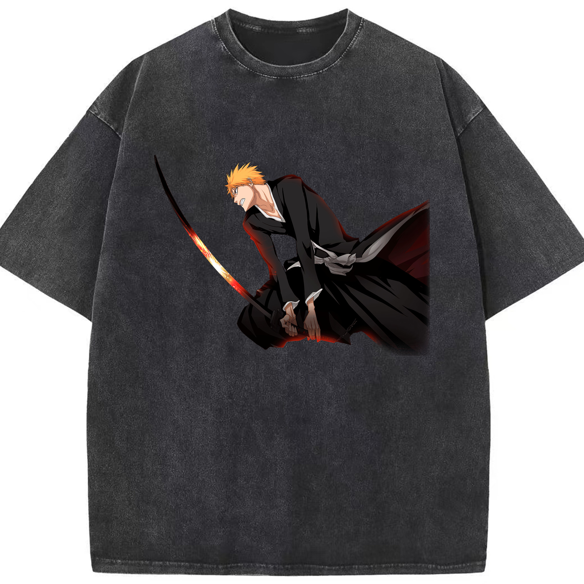 （画像用） ブリーチ 黒崎一護（くろさき いちご）BLEACH Kurosaki Ichigo 綿100% ヴィンテージ風 半袖Tシャツ（フロントプリント）