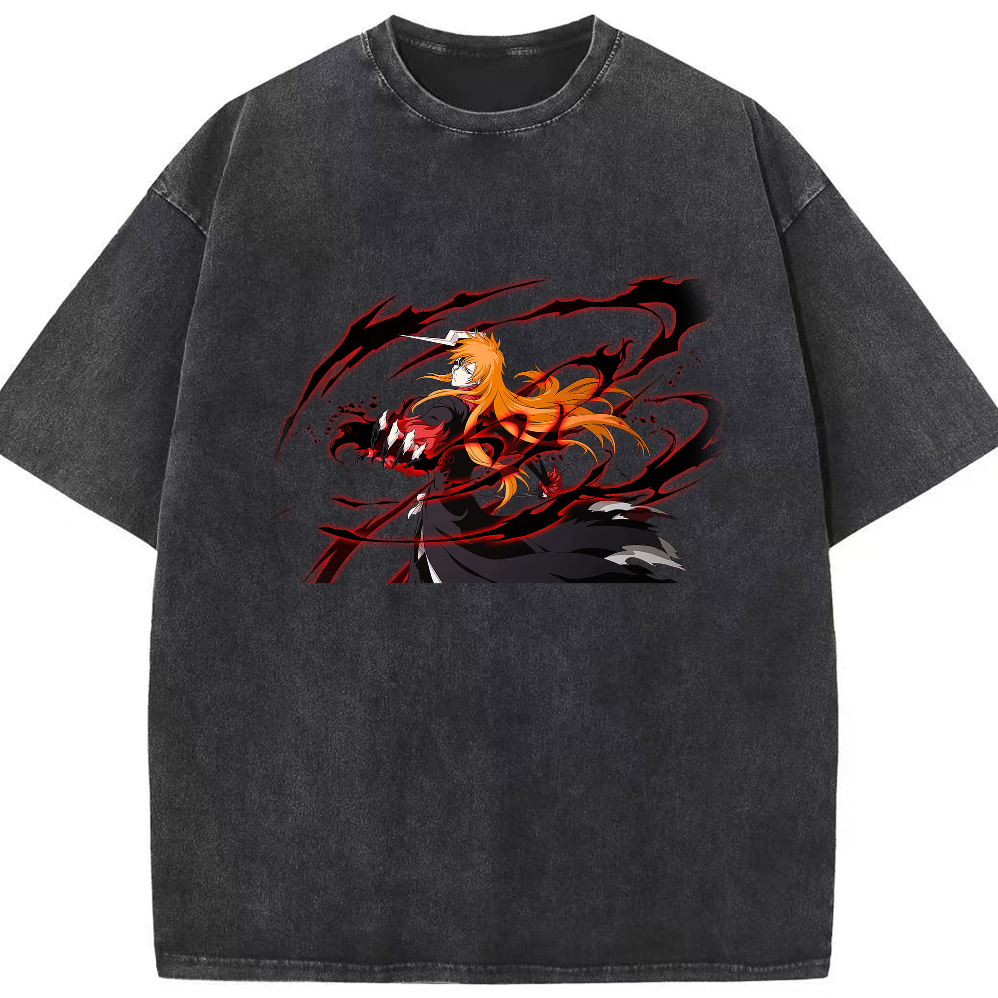 （画像用） ブリーチ 黒崎一護（くろさき いちご）BLEACH Kurosaki Ichigo 綿100% ヴィンテージ風 半袖Tシャツ（フロントプリント）