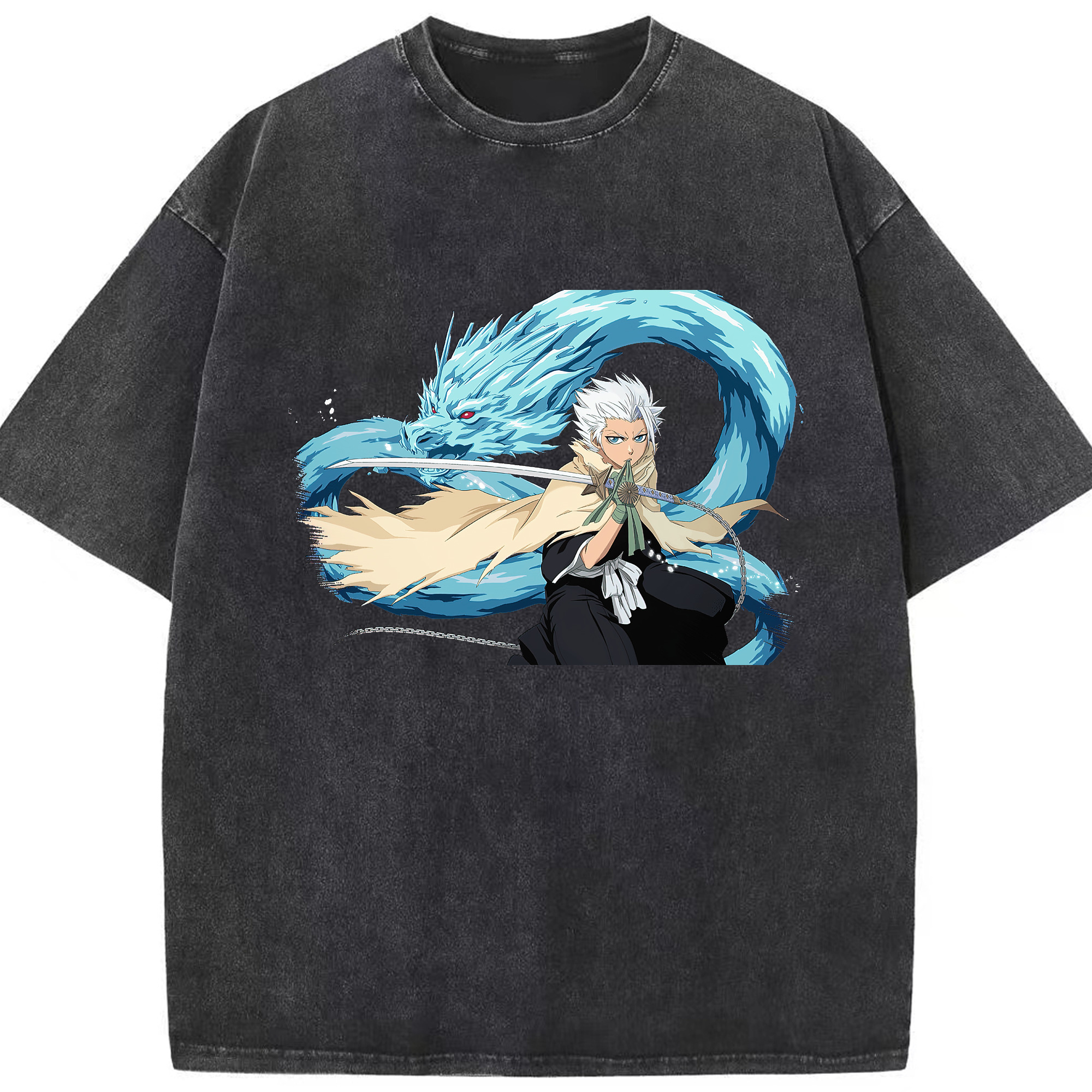 （画像用） ブリーチ 日番谷冬獅郎（ひつがや とうしろう） BLEACH Hitsugaya Toushirou 綿100% ヴィンテージ風 半袖Tシャツ（フロントプリント）