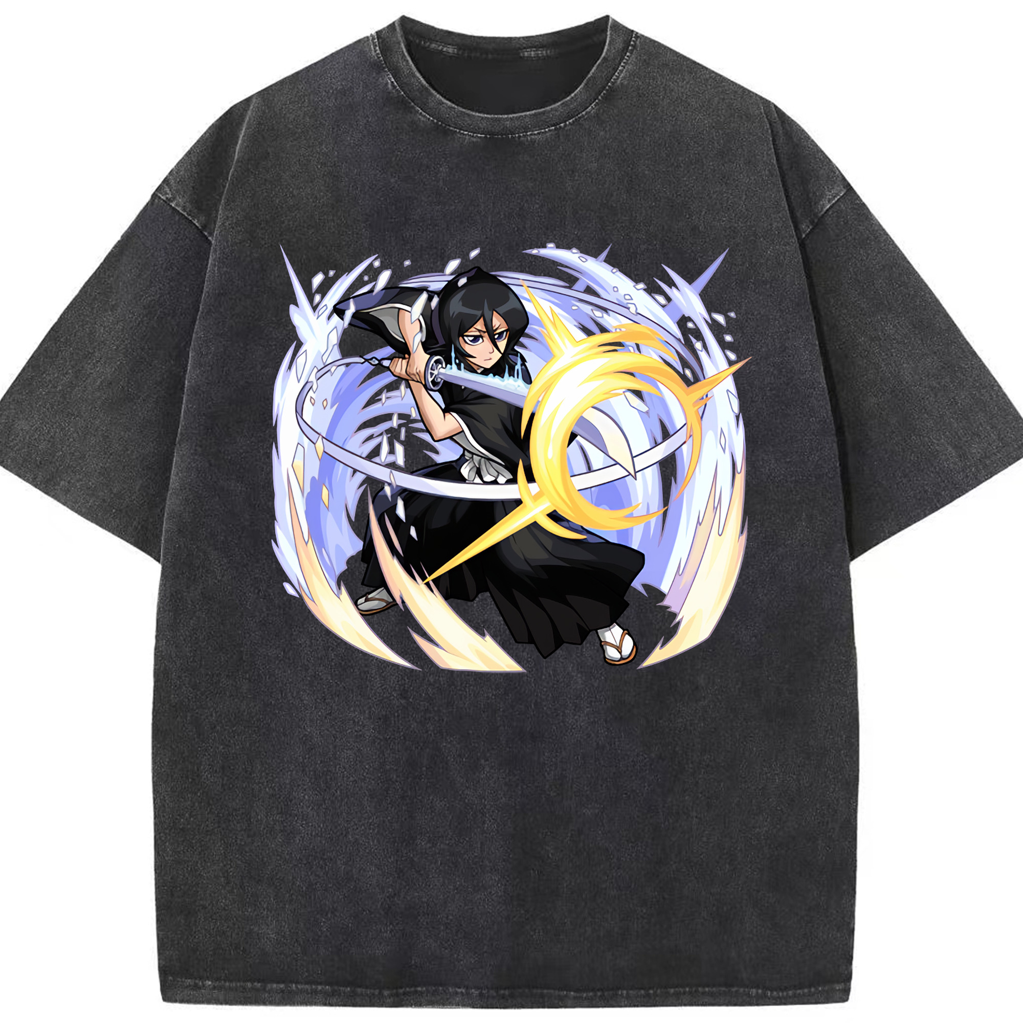 （画像用） ブリーチ 朽木ルキア BLEACH Kuchiki Rukia 綿100% ヴィンテージ風 半袖Tシャツ（フロントプリント）