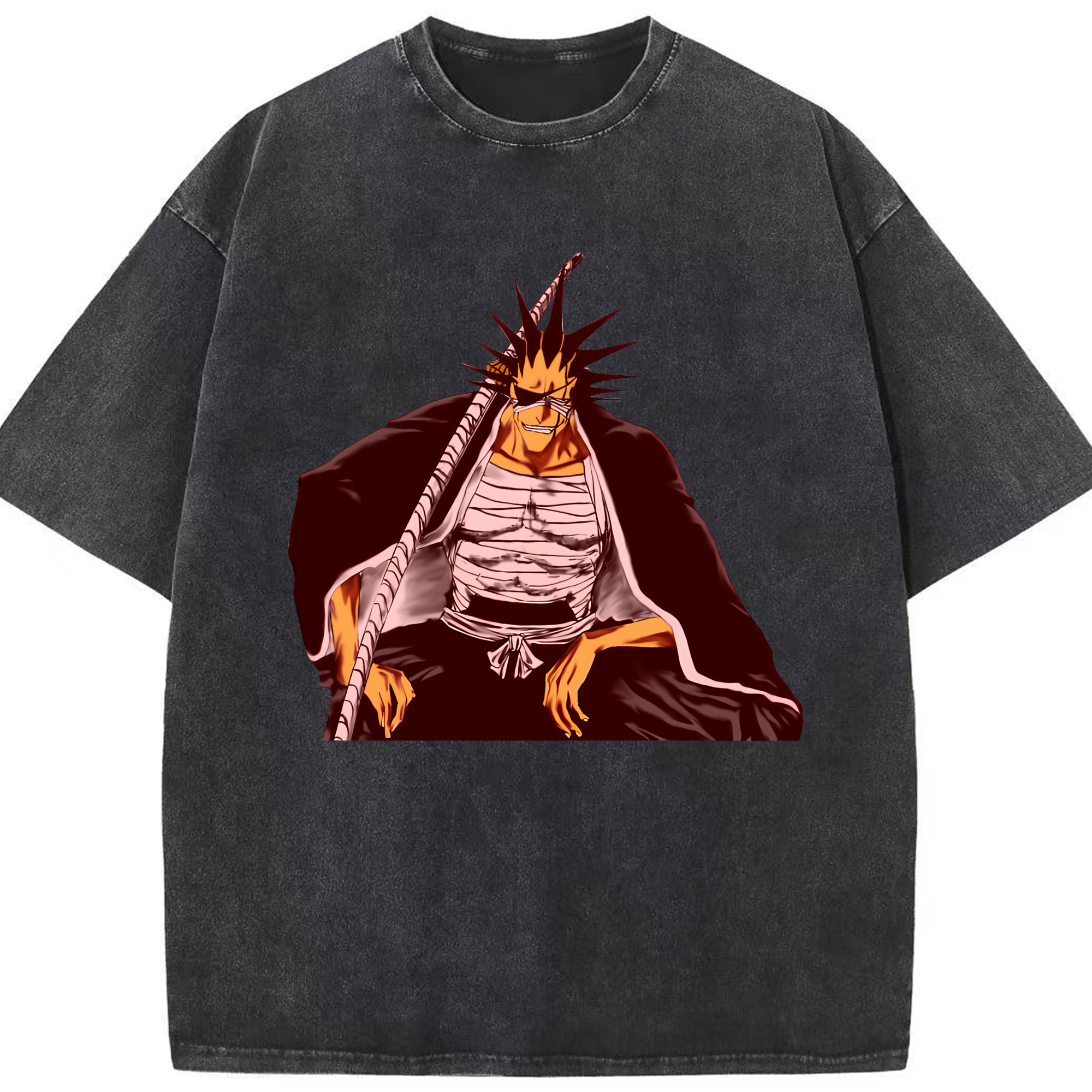 （画像用） ブリーチ ざらき けんぱち BLEACH Zaraki Kenpachi 綿100% ヴィンテージ風 半袖Tシャツ（フロントプリント）