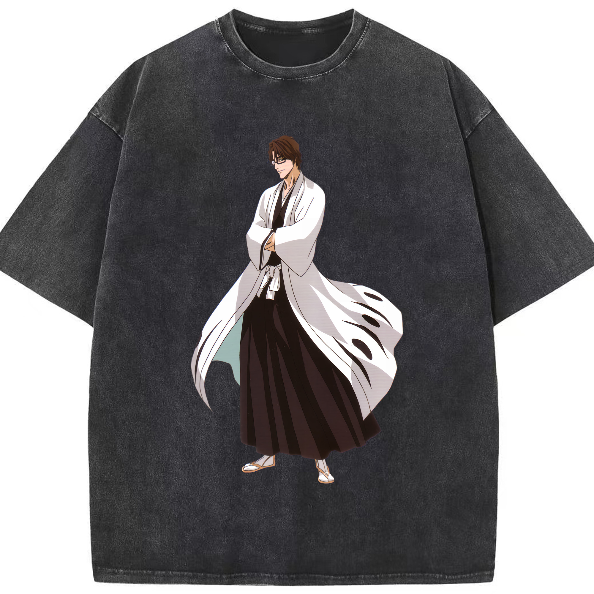 （画像用） ブリーチ 藍染 惣右介（あいぜん そうすけ） BLEACH Aizen Sousuke 綿100% ヴィンテージ風 半袖Tシャツ（フロントプリント）