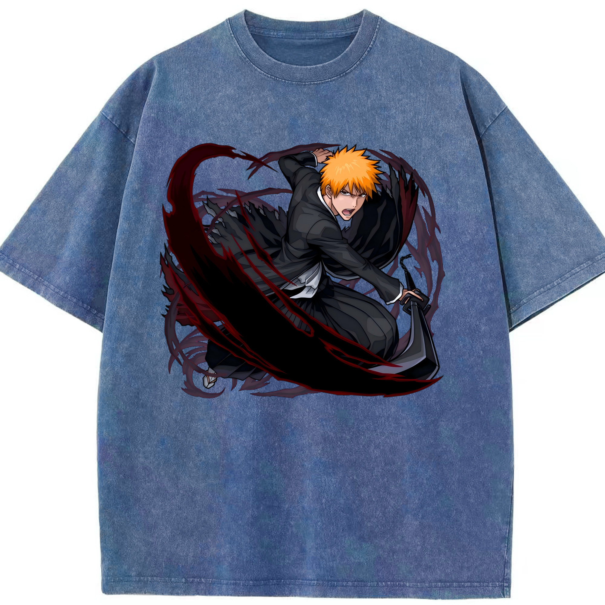 （画像用） ブリーチ 黒崎一護（くろさき いちご）BLEACH Kurosaki Ichigo 綿100% ヴィンテージ風 半袖Tシャツ（フロントプリント）