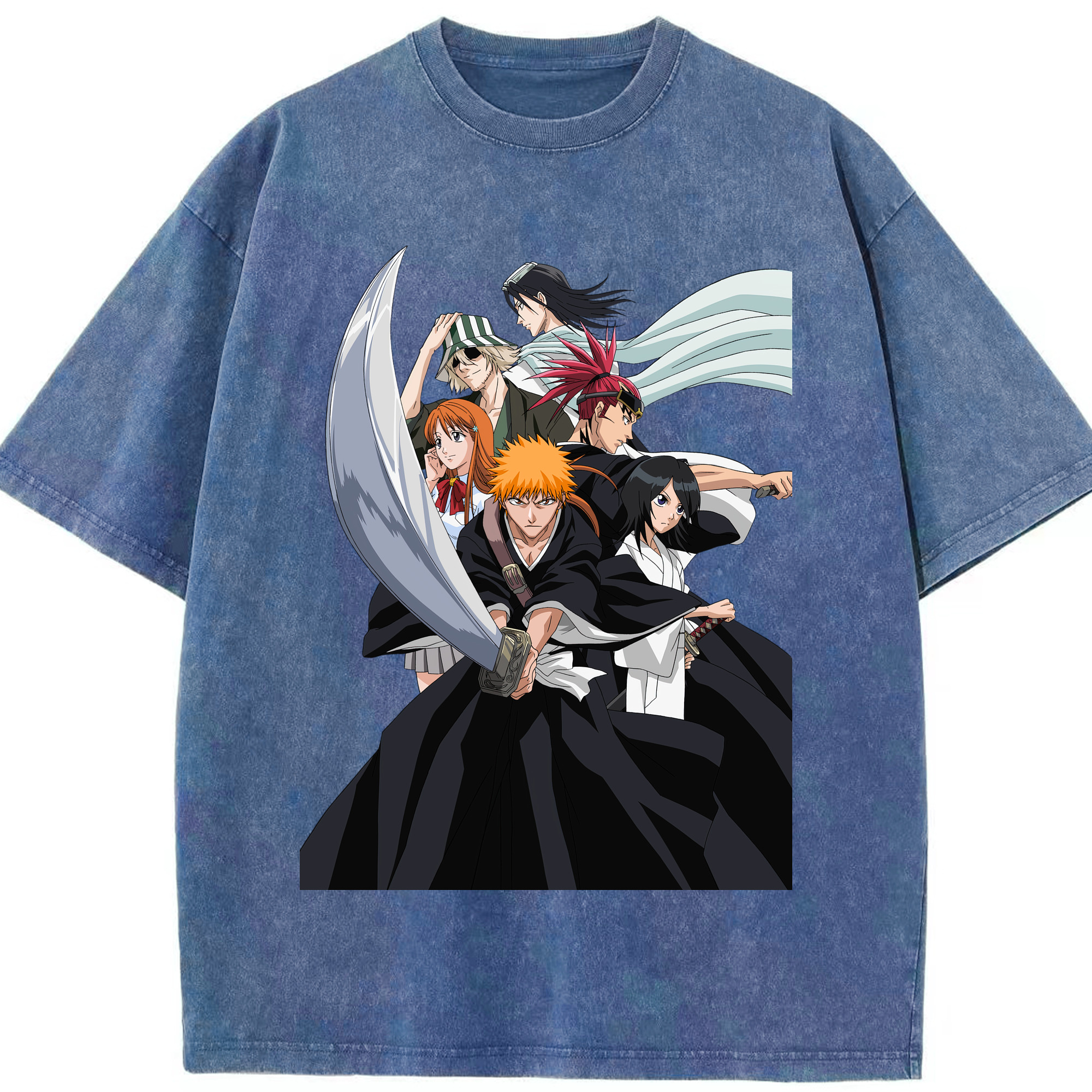 （画像用） ブリーチ 黒崎一護（くろさき いちご）BLEACH Kurosaki Ichigo 綿100% ヴィンテージ風 半袖Tシャツ（フロントプリント）