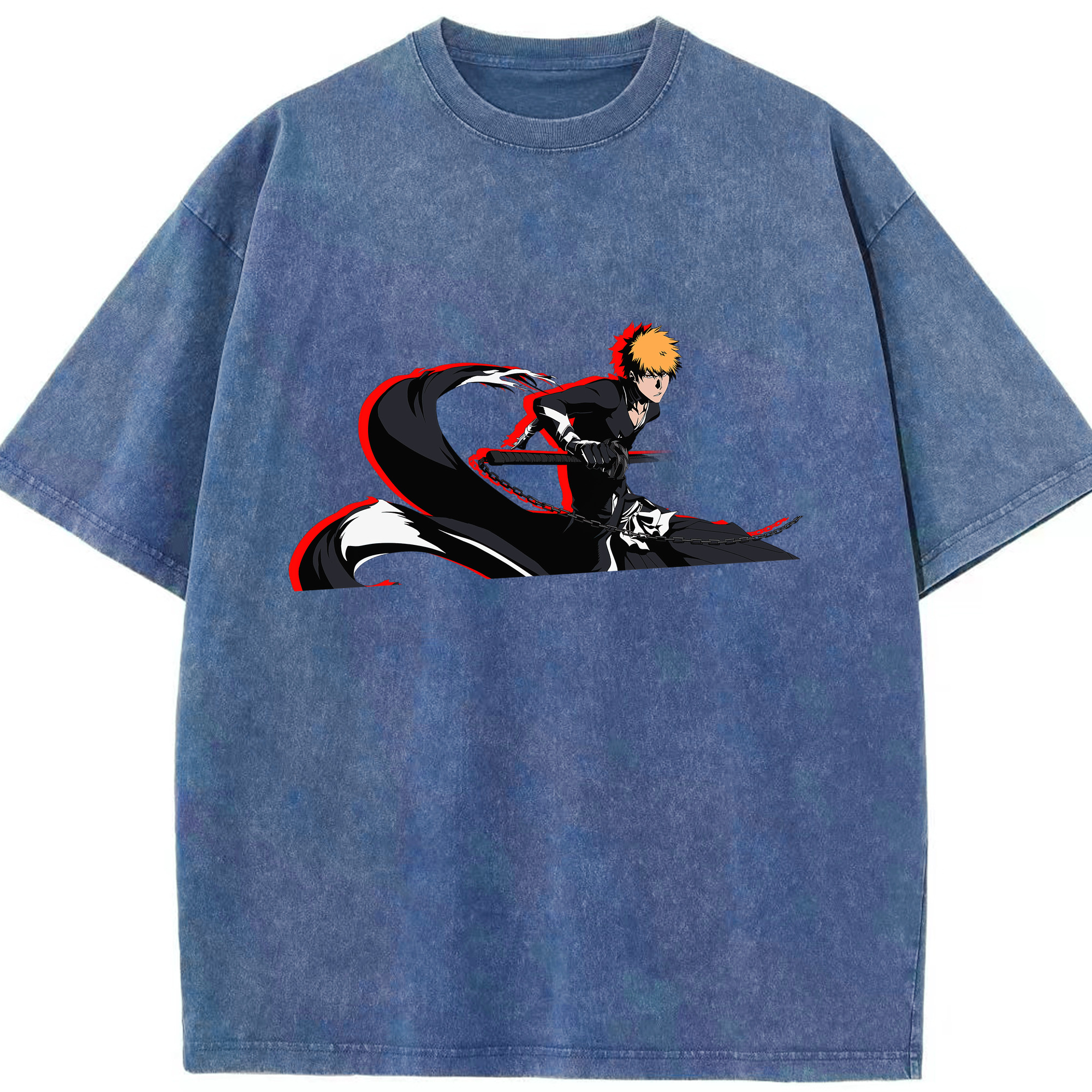 （画像用） ブリーチ 黒崎一護（くろさき いちご）BLEACH Kurosaki Ichigo 綿100% ヴィンテージ風 半袖Tシャツ（フロントプリント）