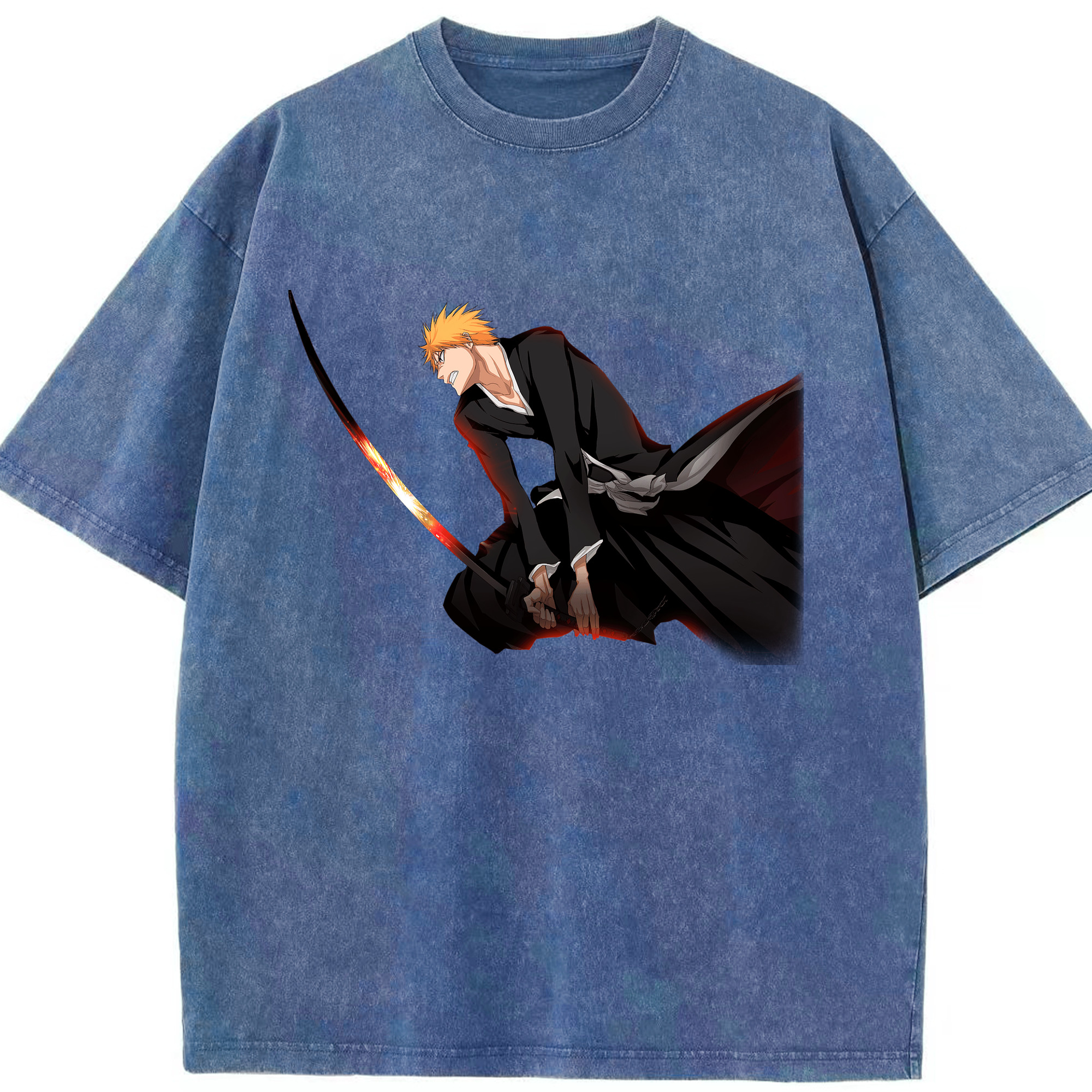（画像用） ブリーチ 黒崎一護（くろさき いちご）BLEACH Kurosaki Ichigo 綿100% ヴィンテージ風 半袖Tシャツ（フロントプリント）
