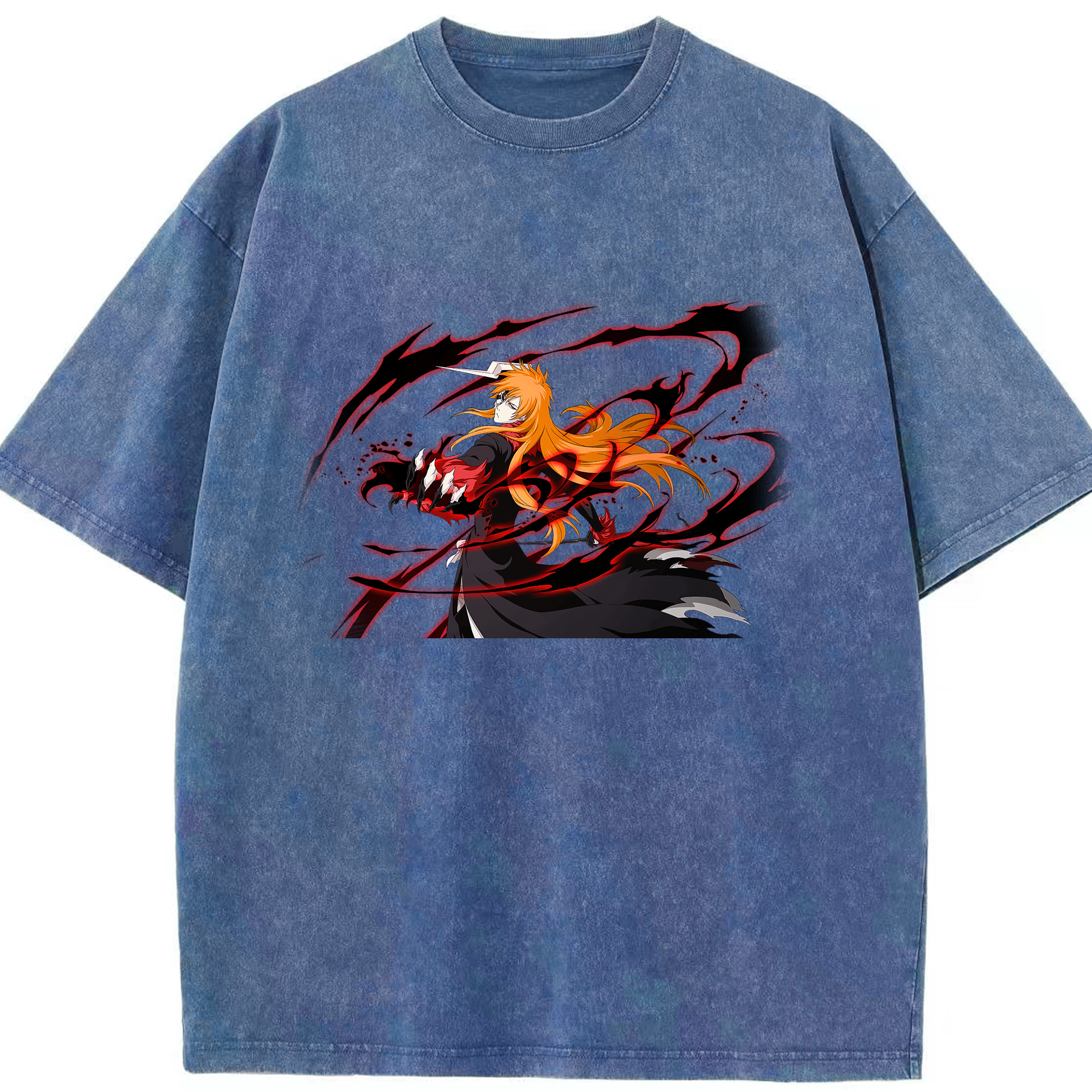 （画像用） ブリーチ 黒崎一護（くろさき いちご）BLEACH Kurosaki Ichigo 綿100% ヴィンテージ風 半袖Tシャツ（フロントプリント）
