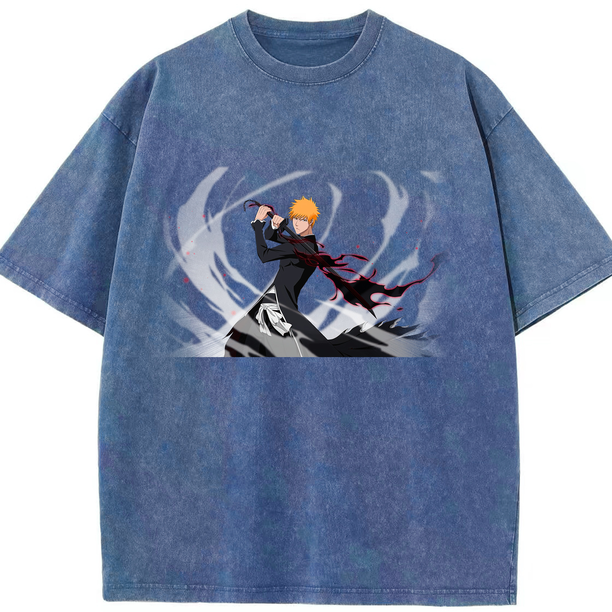 （画像用） ブリーチ 黒崎一護（くろさき いちご）BLEACH Kurosaki Ichigo 綿100% ヴィンテージ風 半袖Tシャツ（フロントプリント）