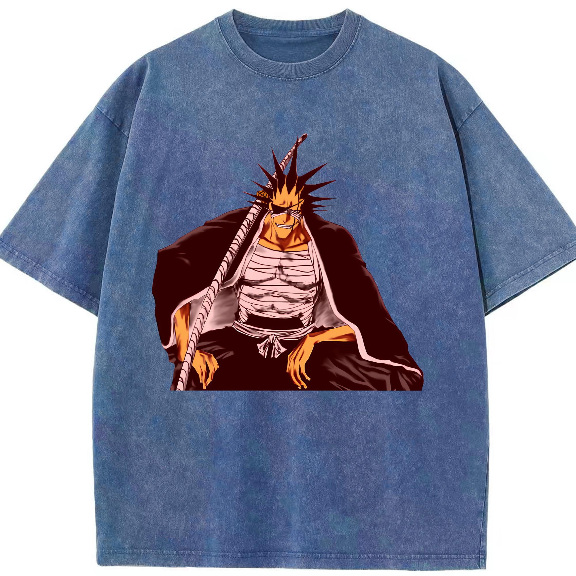 （画像用） ブリーチ ざらき けんぱち BLEACH Zaraki Kenpachi 綿100% ヴィンテージ風 半袖Tシャツ（フロントプリント）