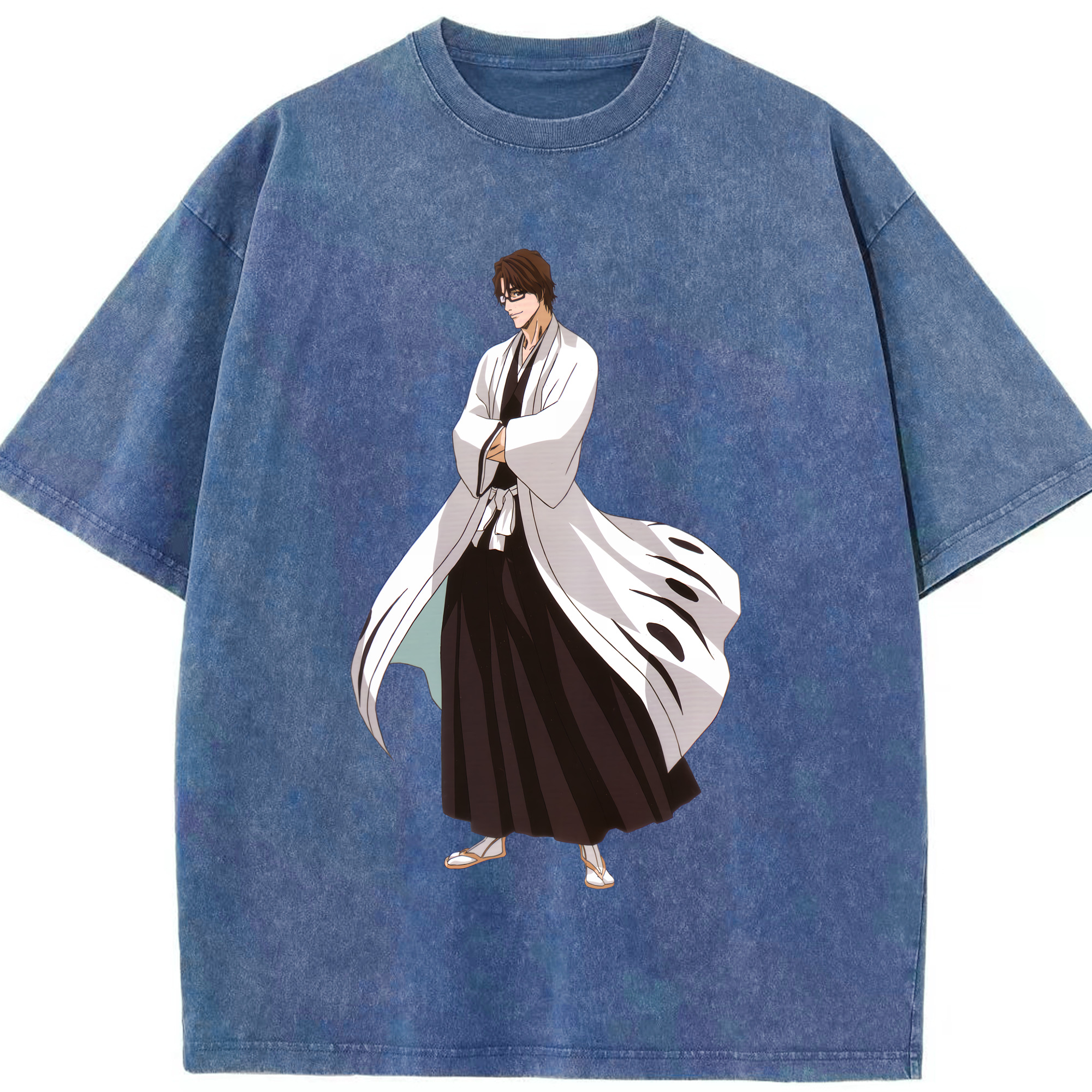 （画像用） ブリーチ 藍染 惣右介（あいぜん そうすけ） BLEACH Aizen Sousuke 綿100% ヴィンテージ風 半袖Tシャツ（フロントプリント）