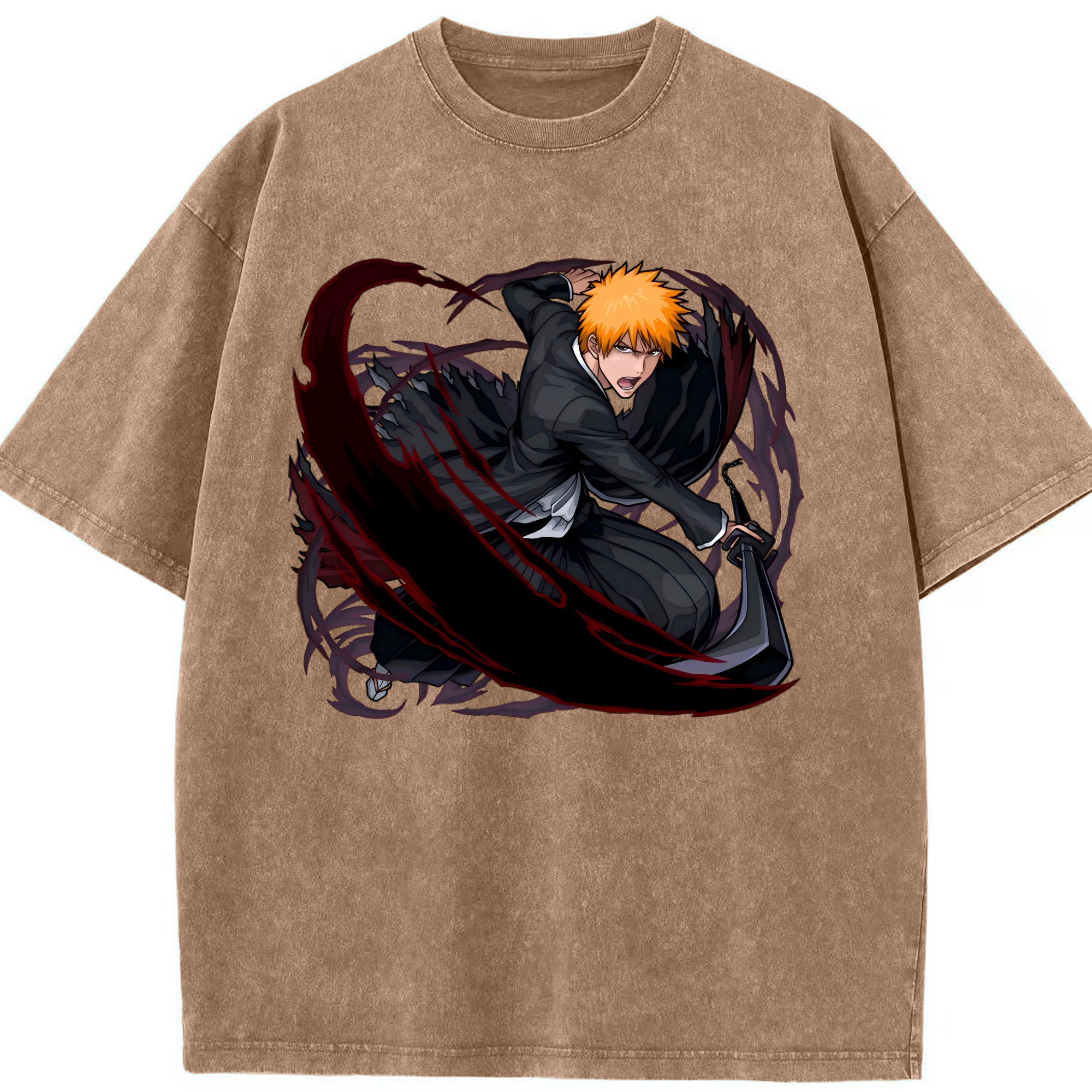 （画像用） ブリーチ 黒崎一護（くろさき いちご）BLEACH Kurosaki Ichigo 綿100% ヴィンテージ風 半袖Tシャツ（フロントプリント）