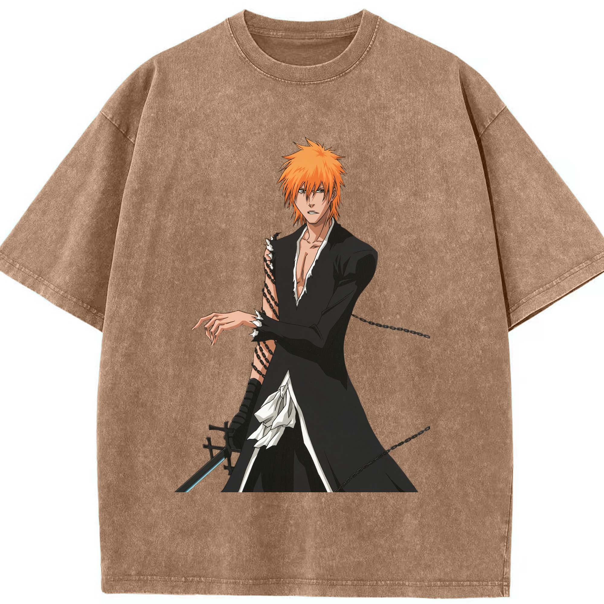 （画像用） ブリーチ 黒崎一護（くろさき いちご）BLEACH Kurosaki Ichigo 綿100% ヴィンテージ風 半袖Tシャツ（フロントプリント）