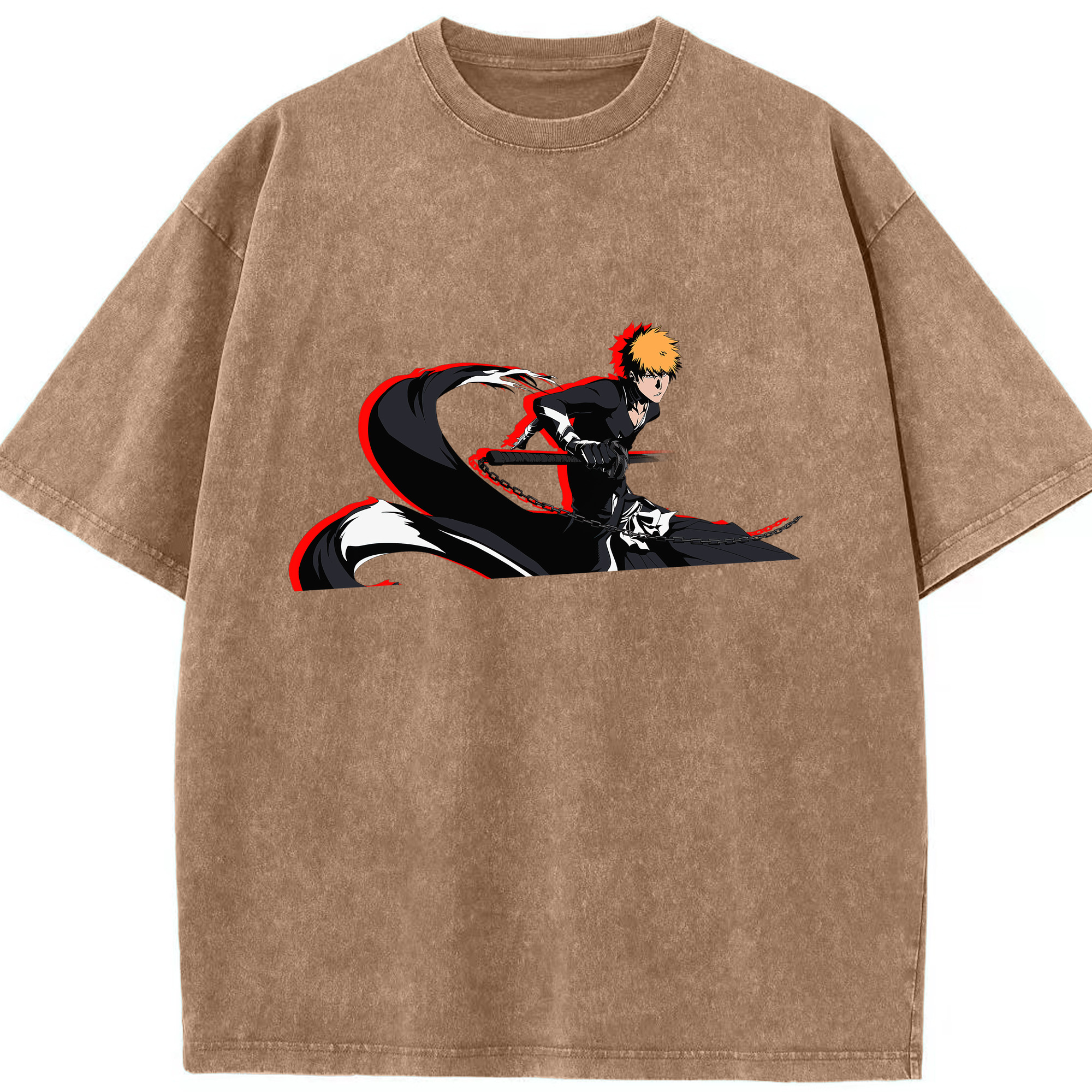（画像用） ブリーチ 黒崎一護（くろさき いちご）BLEACH Kurosaki Ichigo 綿100% ヴィンテージ風 半袖Tシャツ（フロントプリント）