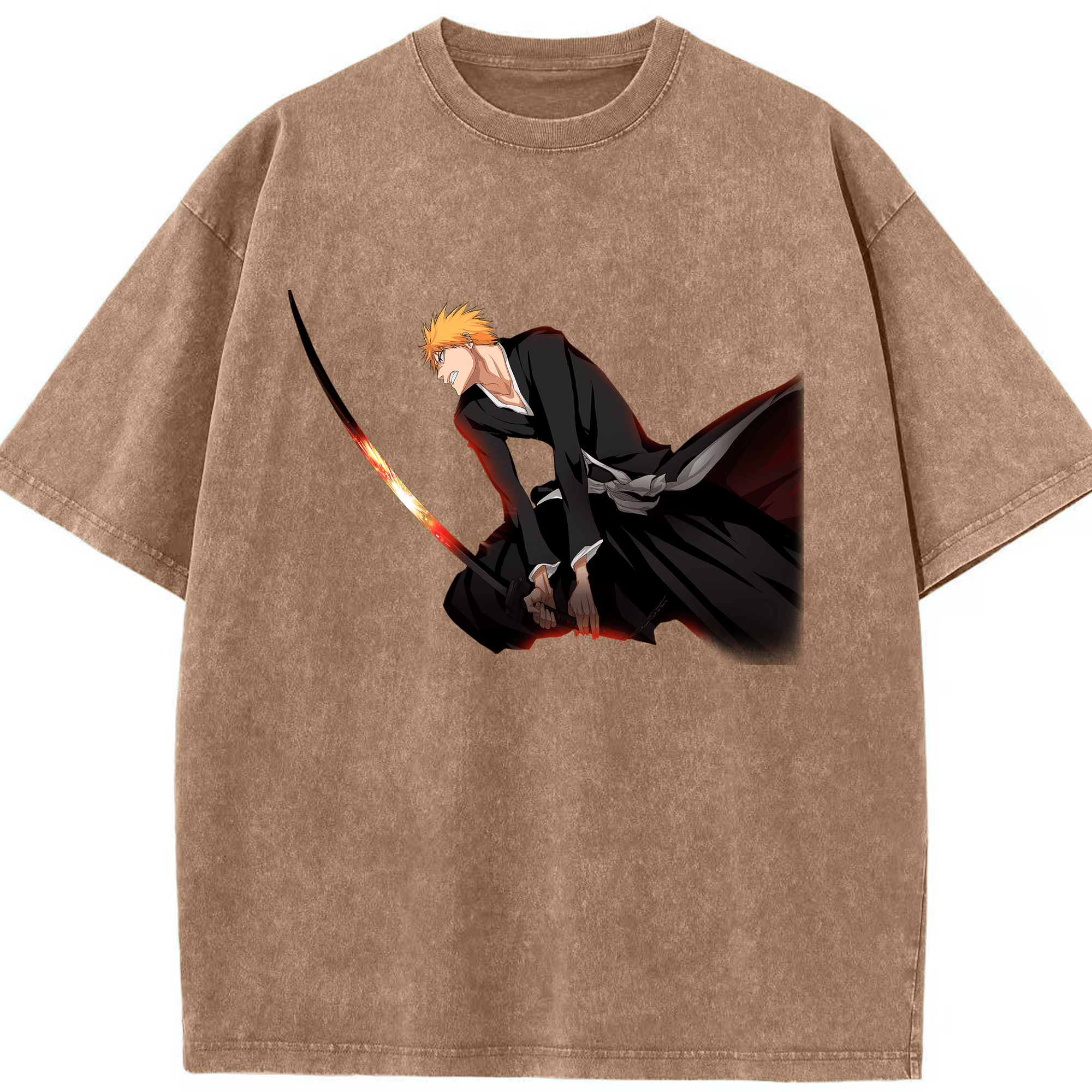 （画像用） ブリーチ 黒崎一護（くろさき いちご）BLEACH Kurosaki Ichigo 綿100% ヴィンテージ風 半袖Tシャツ（フロントプリント）