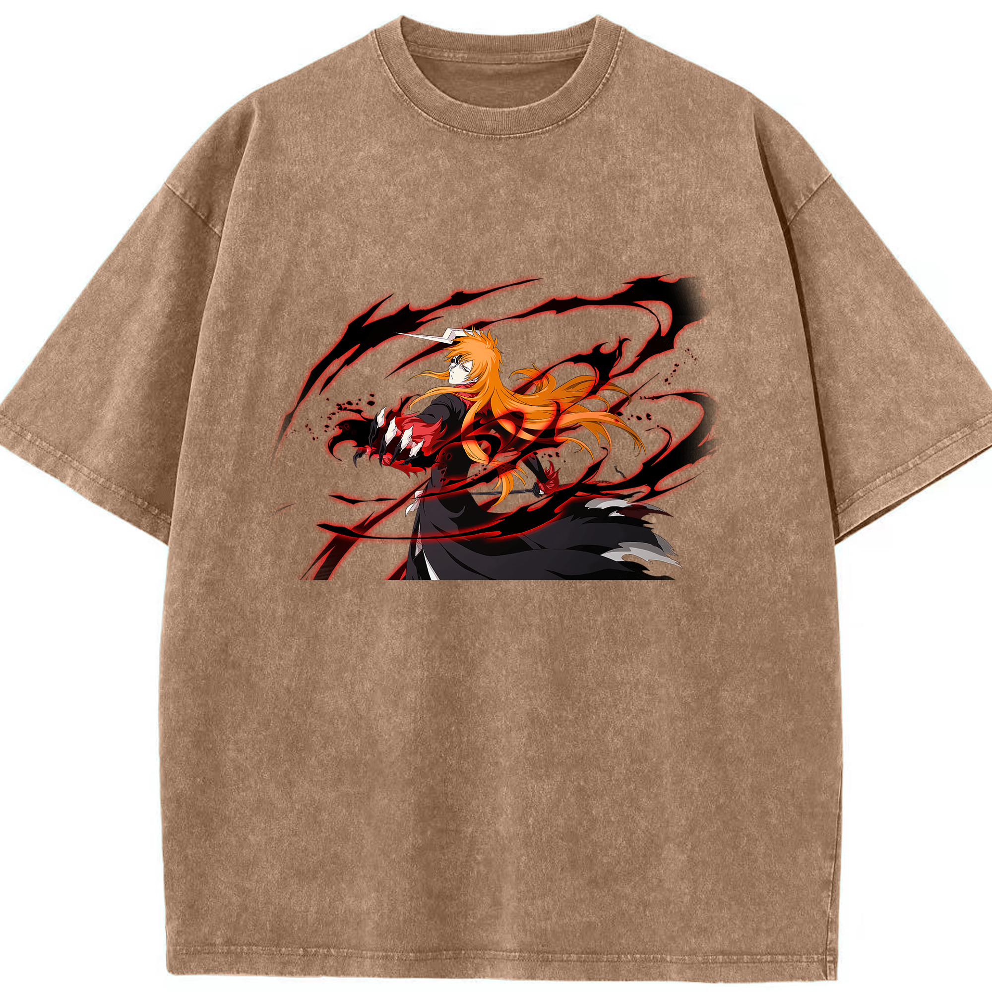 （画像用） ブリーチ 黒崎一護（くろさき いちご）BLEACH Kurosaki Ichigo 綿100% ヴィンテージ風 半袖Tシャツ（フロントプリント）