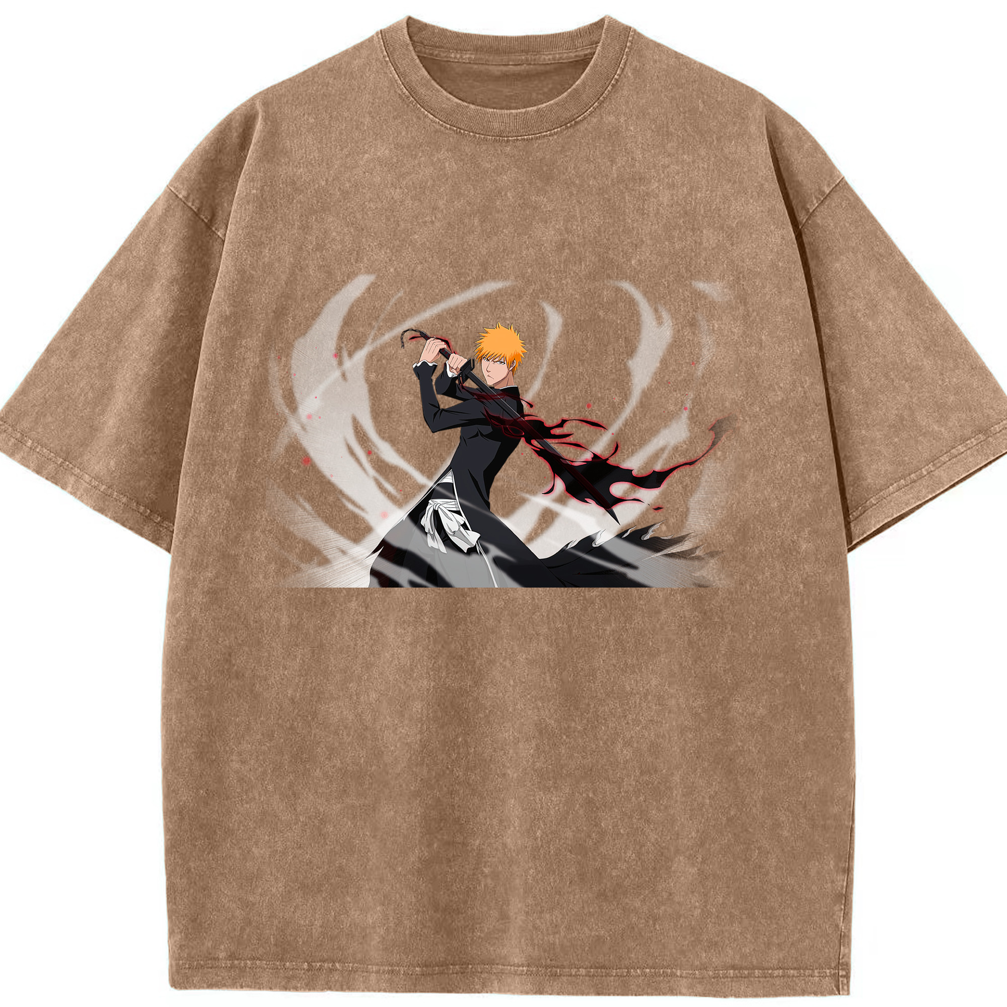 （画像用） ブリーチ 黒崎一護（くろさき いちご）BLEACH Kurosaki Ichigo 綿100% ヴィンテージ風 半袖Tシャツ（フロントプリント）