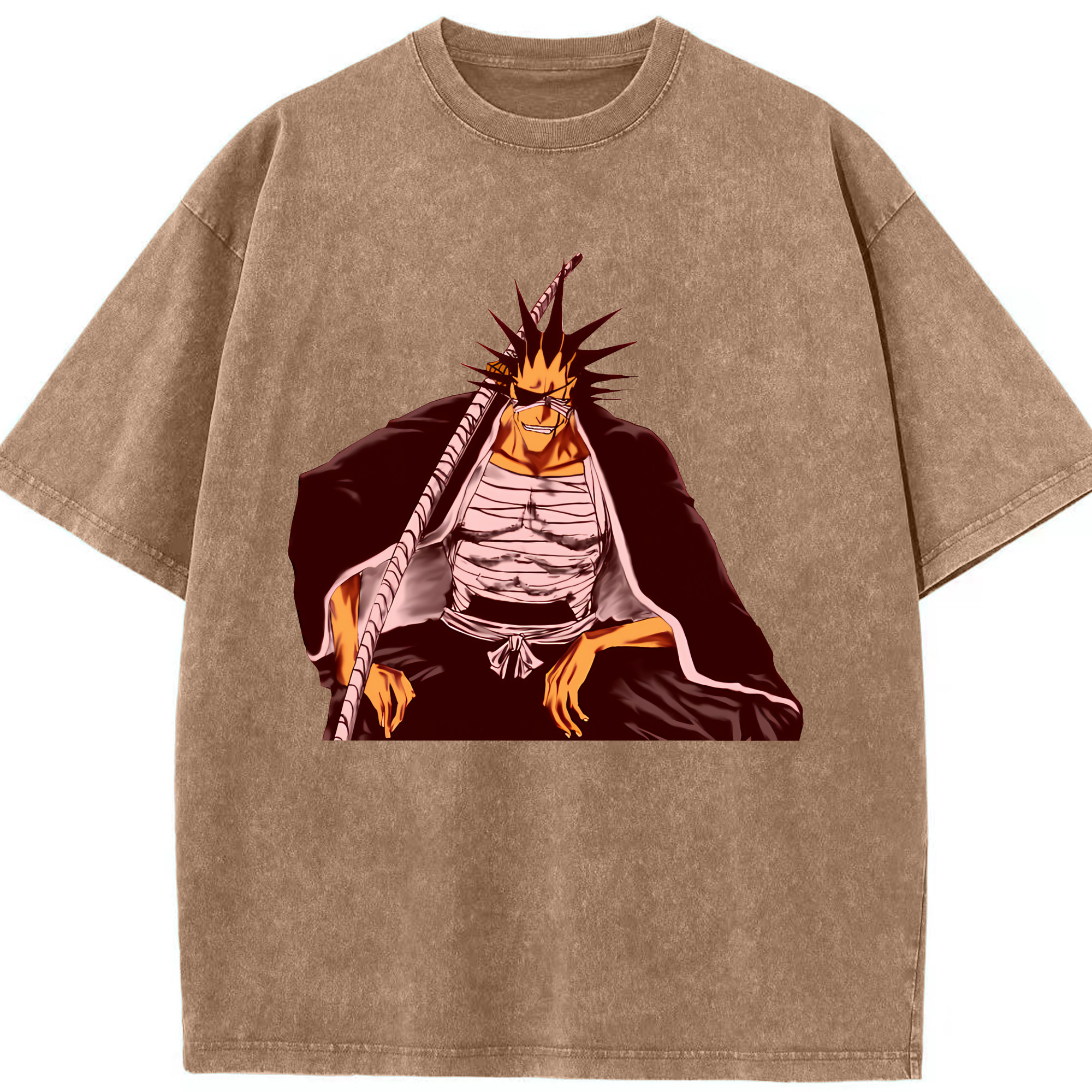 （画像用） ブリーチ ざらき けんぱち BLEACH Zaraki Kenpachi 綿100% ヴィンテージ風 半袖Tシャツ（フロントプリント）