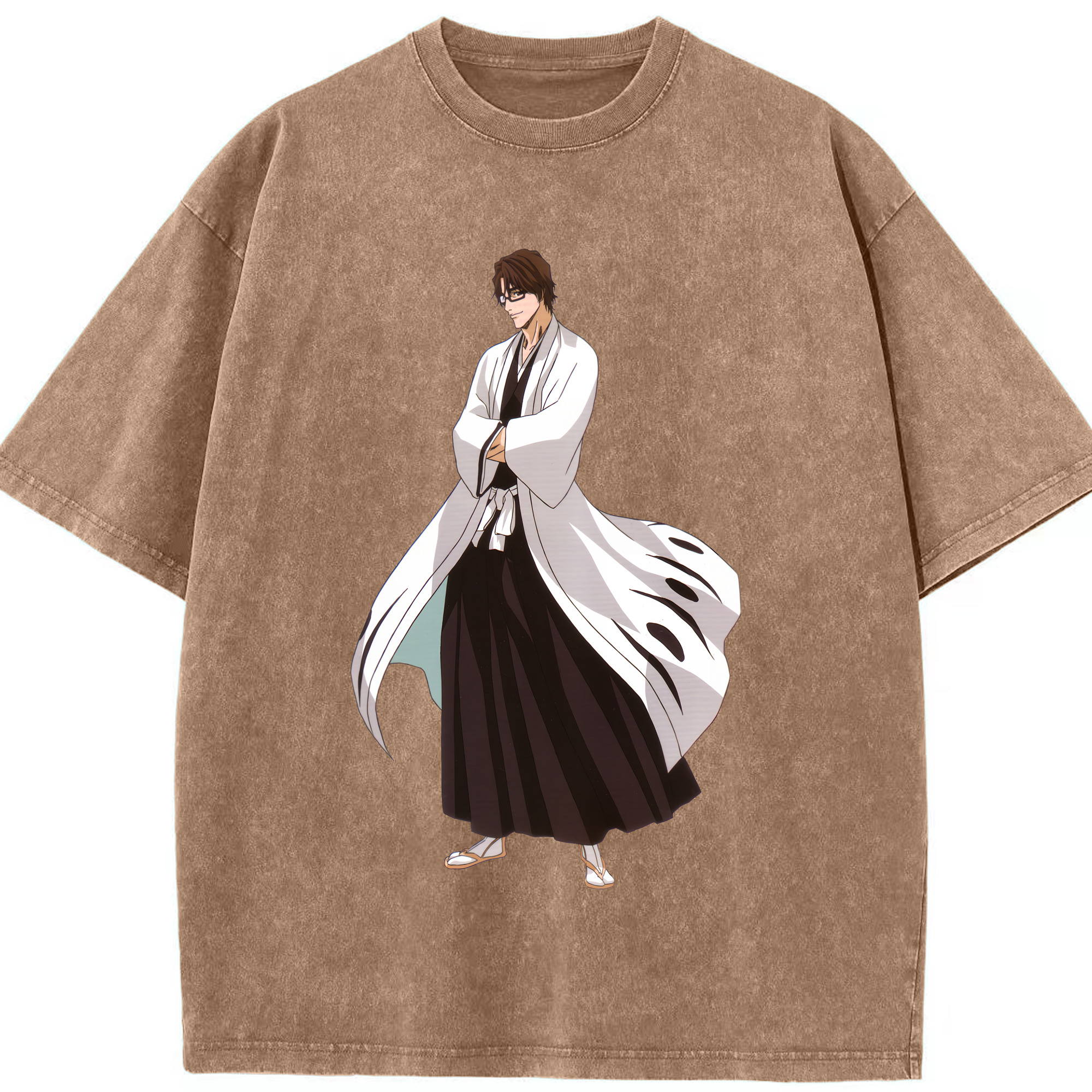 （画像用） ブリーチ 藍染 惣右介（あいぜん そうすけ） BLEACH Aizen Sousuke 綿100% ヴィンテージ風 半袖Tシャツ（フロントプリント）