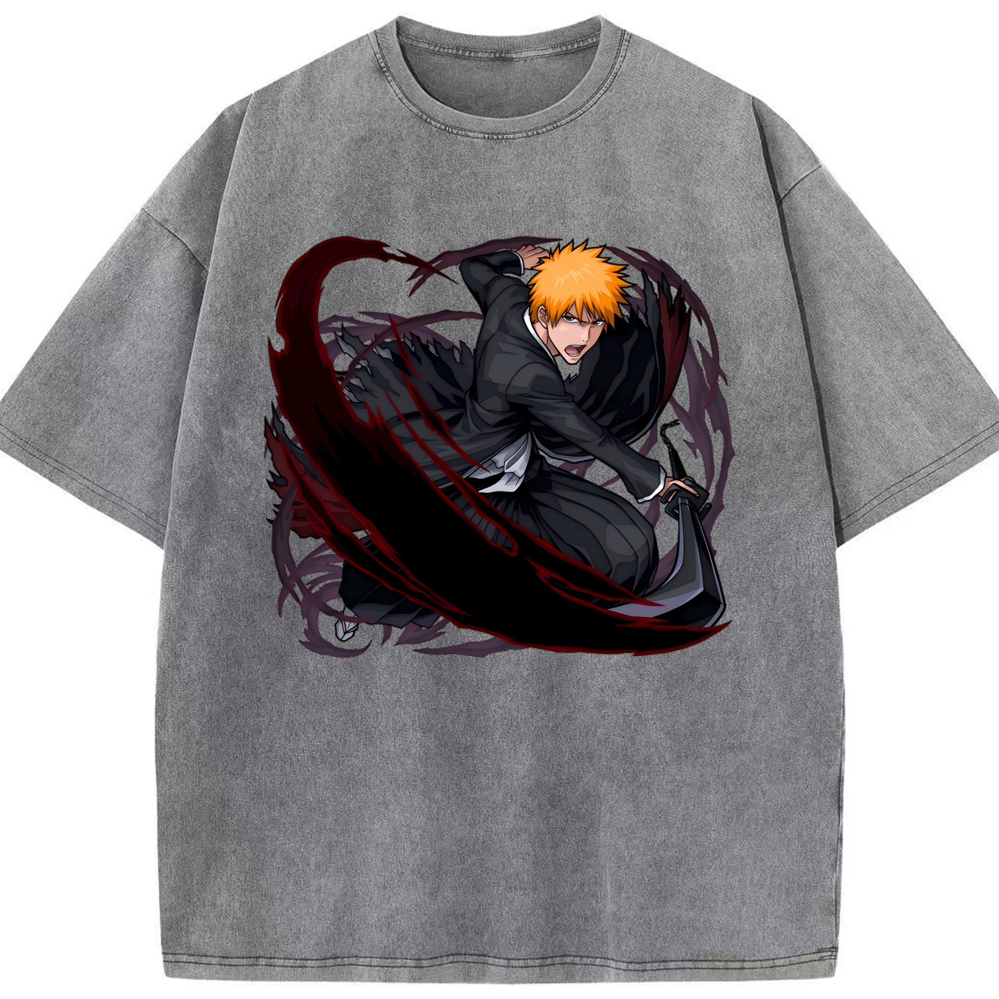 （画像用） ブリーチ 黒崎一護（くろさき いちご）BLEACH Kurosaki Ichigo 綿100% ヴィンテージ風 半袖Tシャツ（フロントプリント）