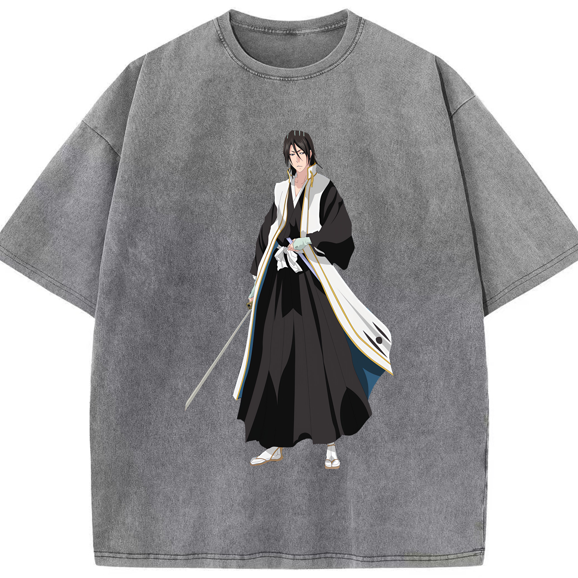 （画像用） ブリーチ くちき びゃくや BLEACH Kuchiki Byakuya 綿100% ヴィンテージ風 半袖Tシャツ（フロントプリント）