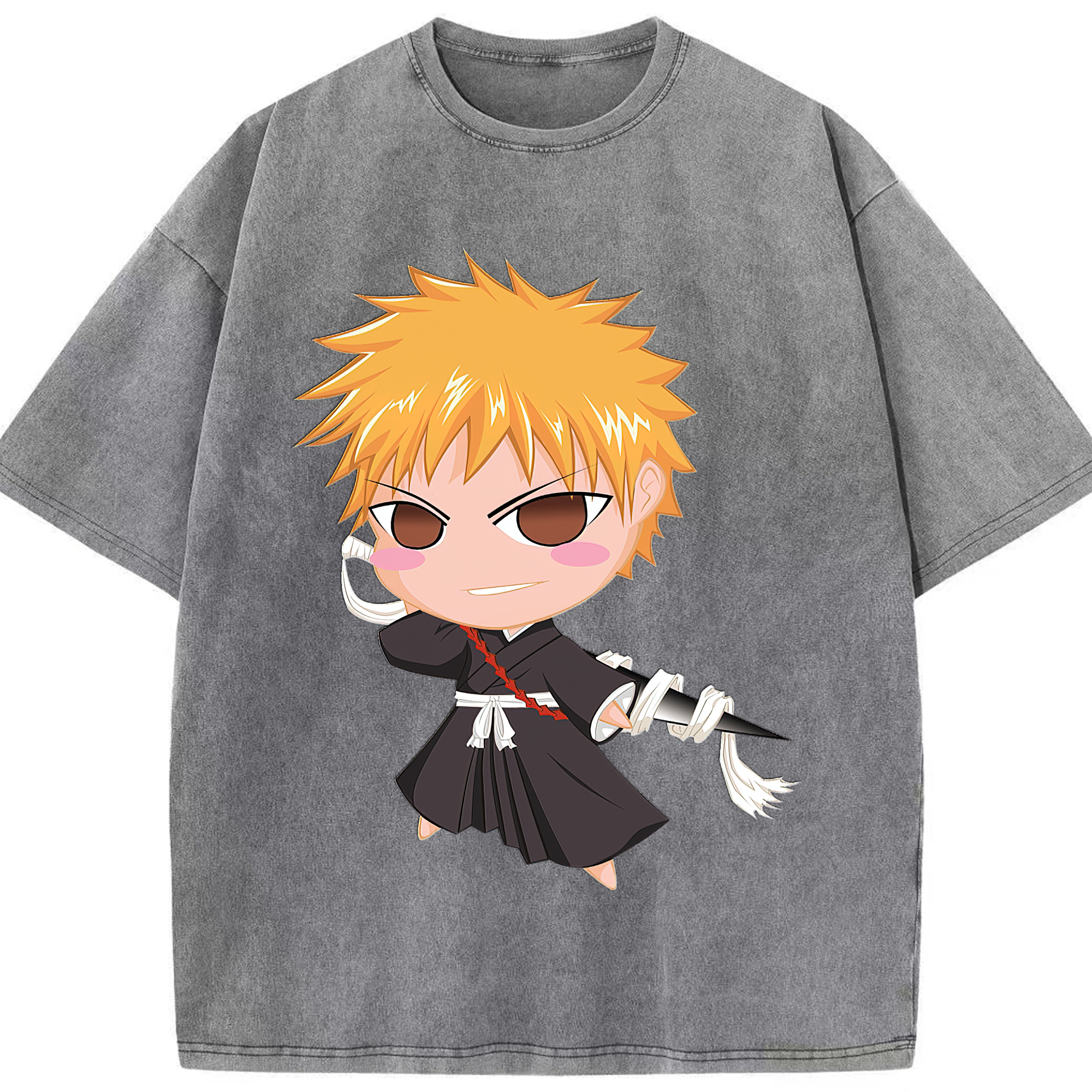 （画像用） ブリーチ 黒崎一護（くろさき いちご）BLEACH Kurosaki Ichigo 綿100% ヴィンテージ風 半袖Tシャツ（フロントプリント）
