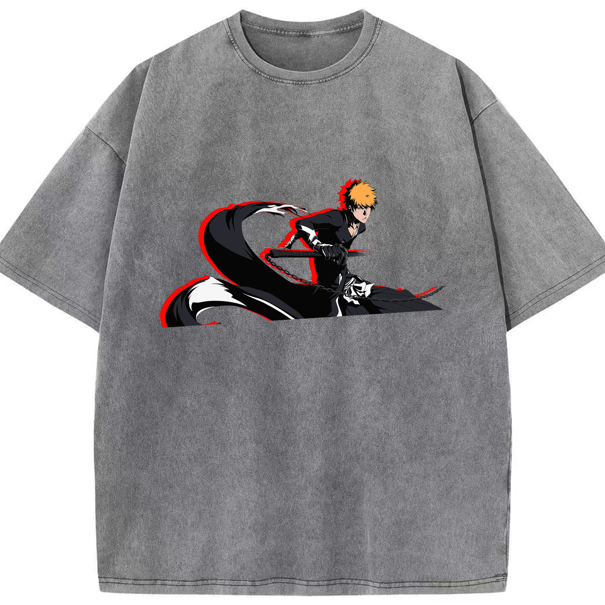 （画像用） ブリーチ 黒崎一護（くろさき いちご）BLEACH Kurosaki Ichigo 綿100% ヴィンテージ風 半袖Tシャツ（フロントプリント）