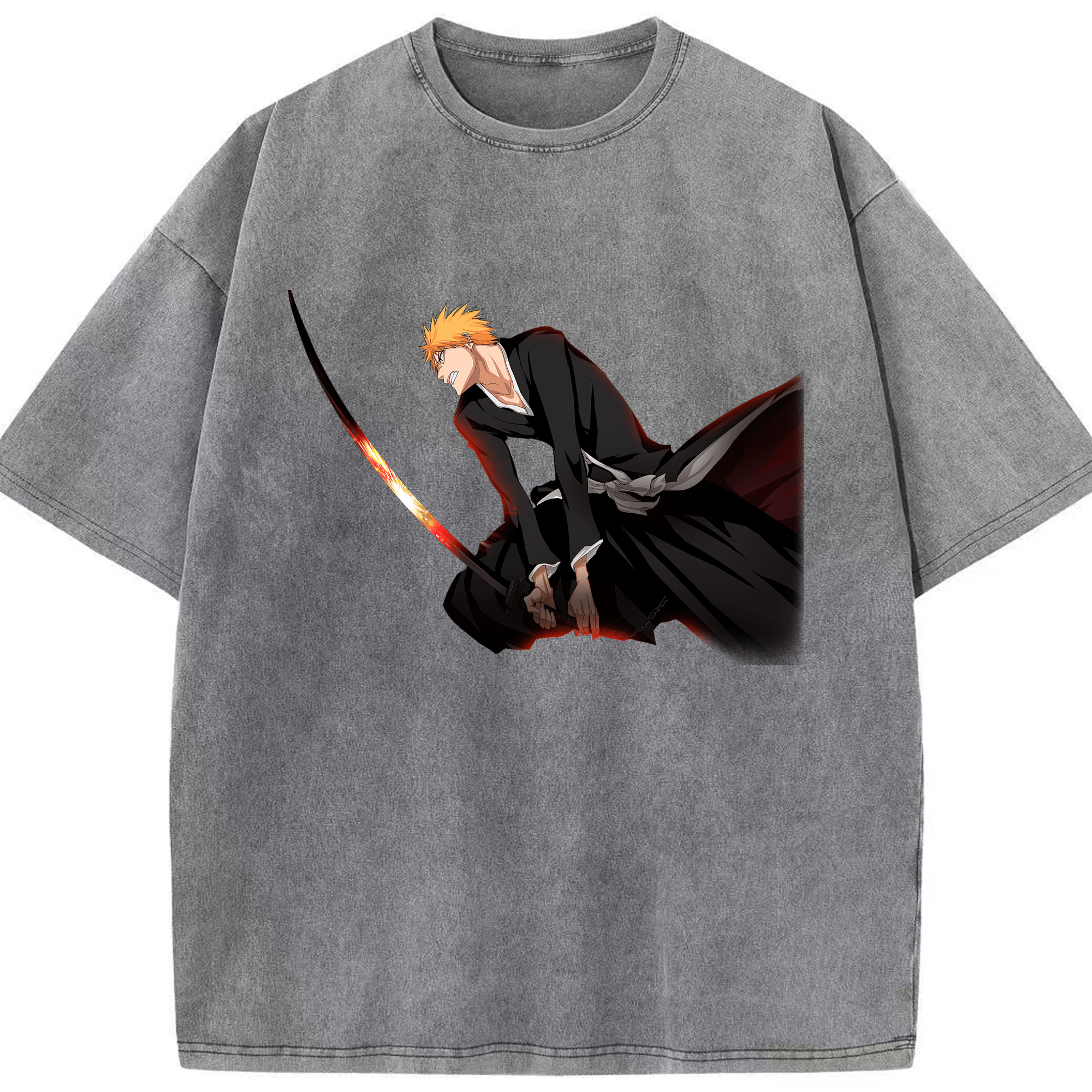 （画像用） ブリーチ 黒崎一護（くろさき いちご）BLEACH Kurosaki Ichigo 綿100% ヴィンテージ風 半袖Tシャツ（フロントプリント）