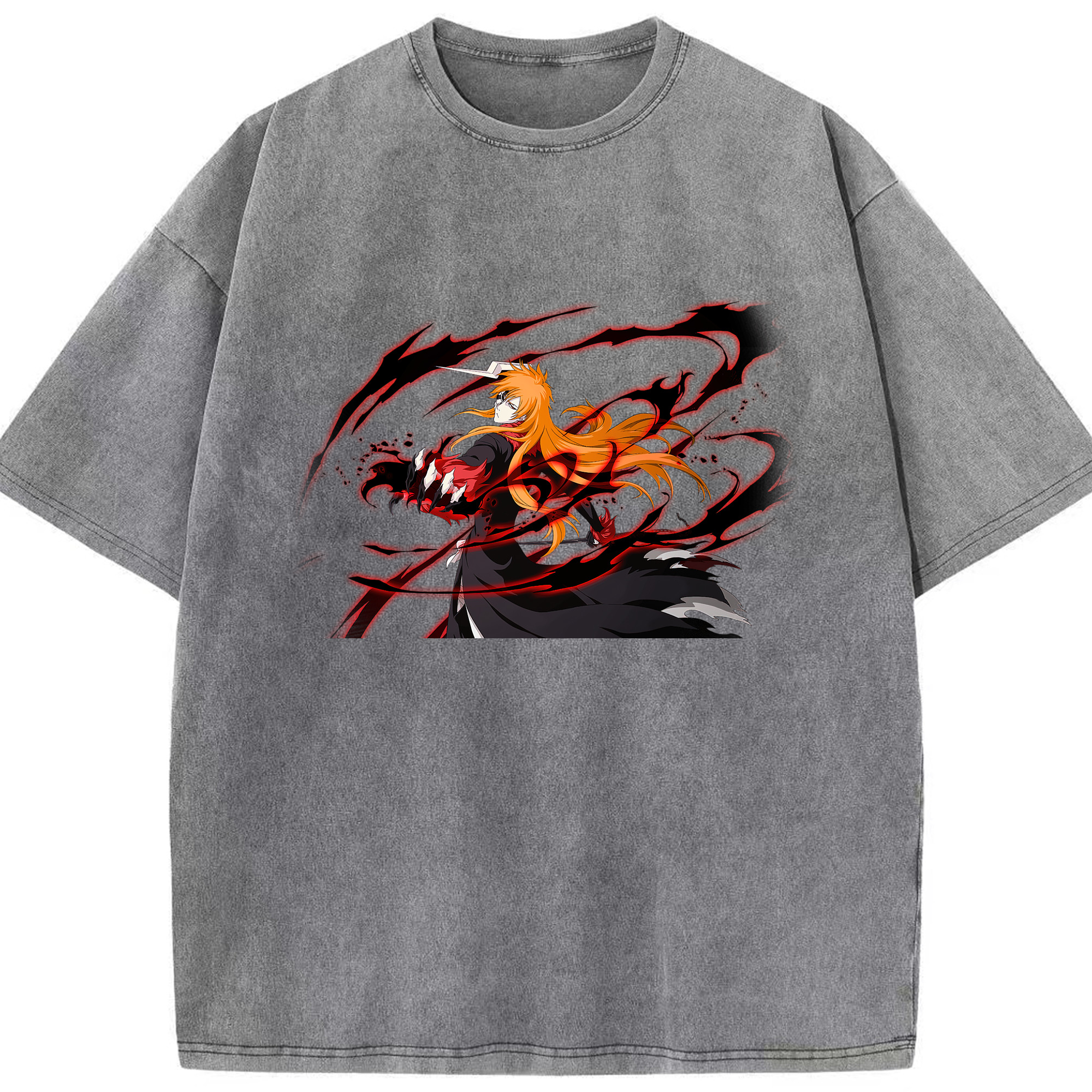 （画像用） ブリーチ 黒崎一護（くろさき いちご）BLEACH Kurosaki Ichigo 綿100% ヴィンテージ風 半袖Tシャツ（フロントプリント）