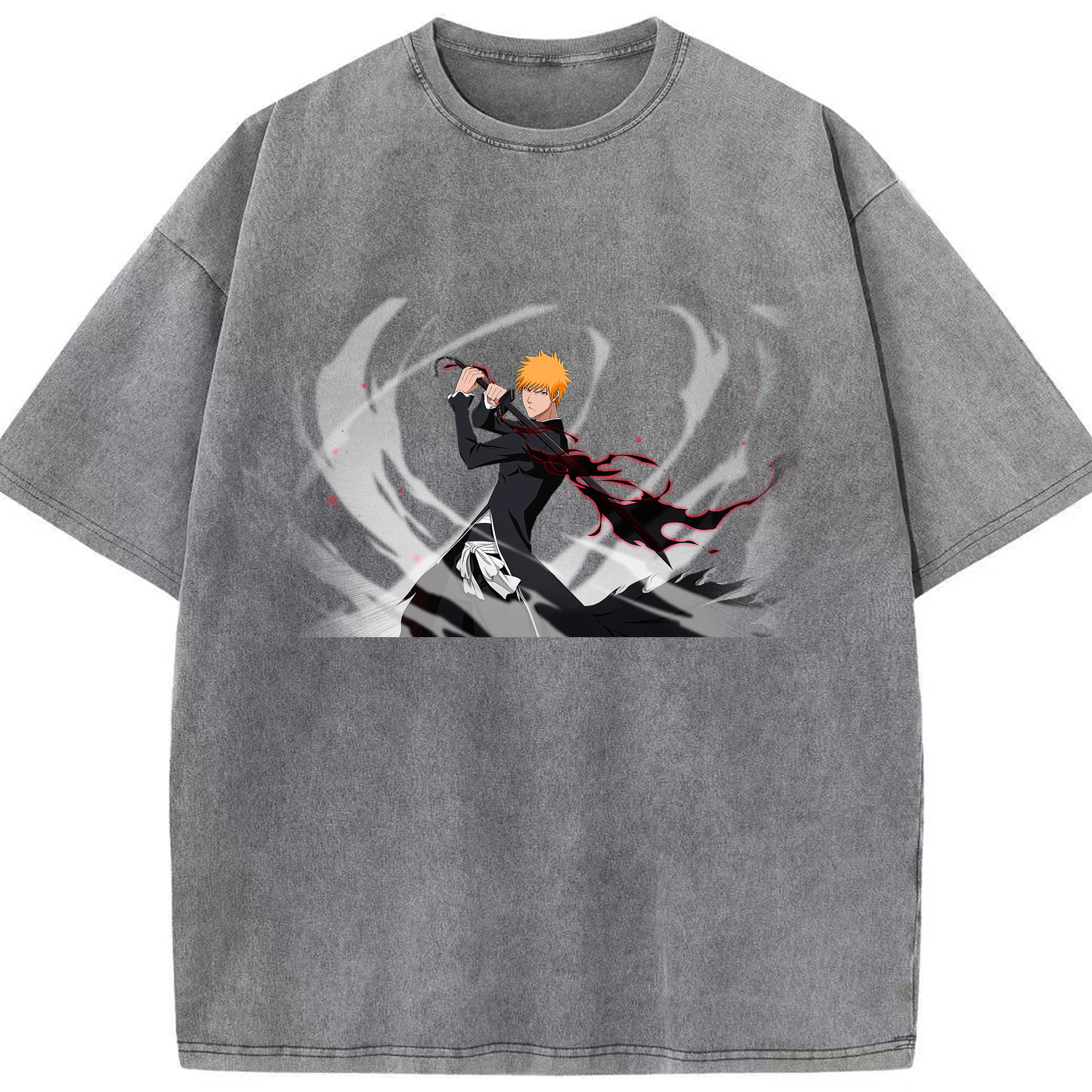 （画像用） ブリーチ 黒崎一護（くろさき いちご）BLEACH Kurosaki Ichigo 綿100% ヴィンテージ風 半袖Tシャツ（フロントプリント）