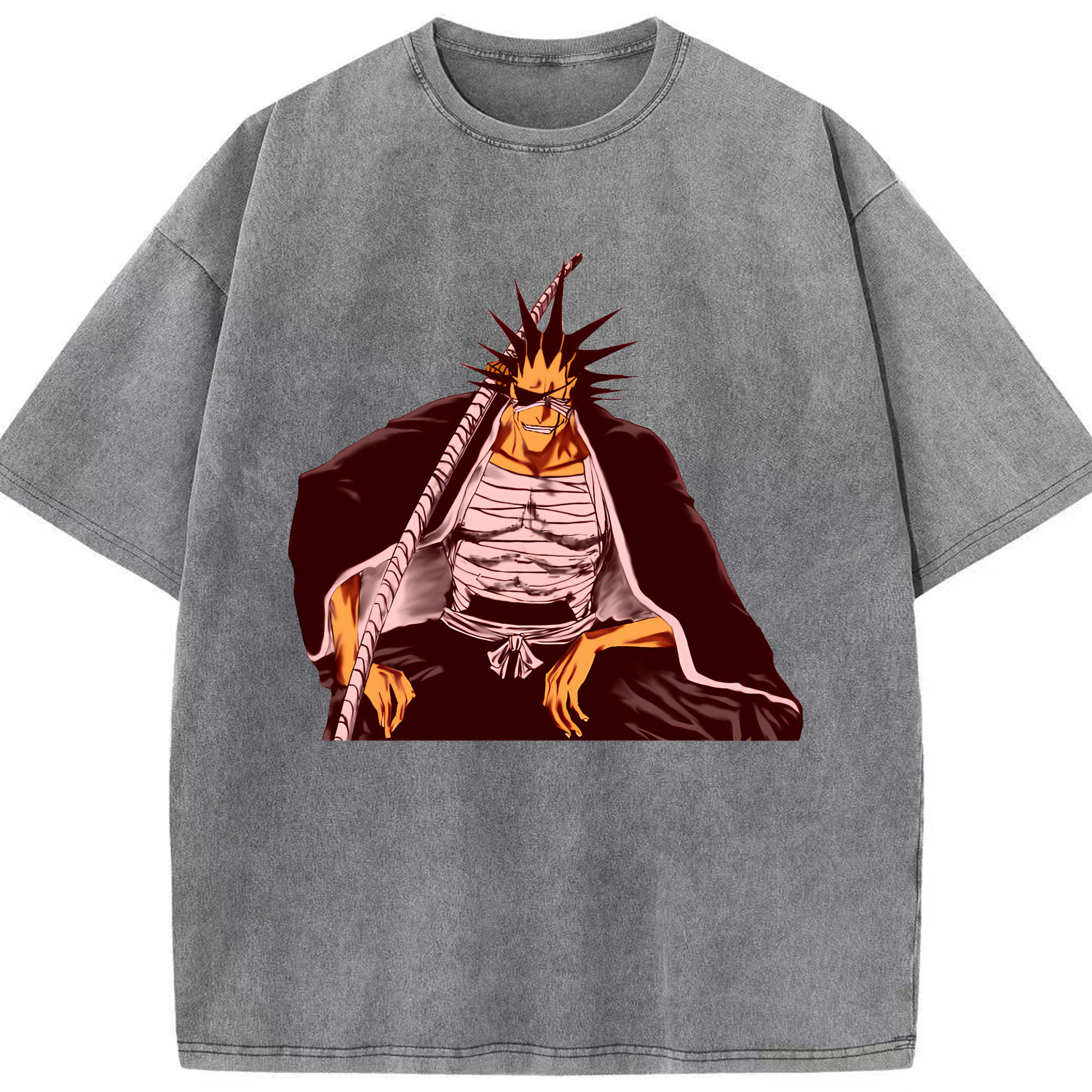 （画像用） ブリーチ ざらき けんぱち BLEACH Zaraki Kenpachi 綿100% ヴィンテージ風 半袖Tシャツ（フロントプリント）