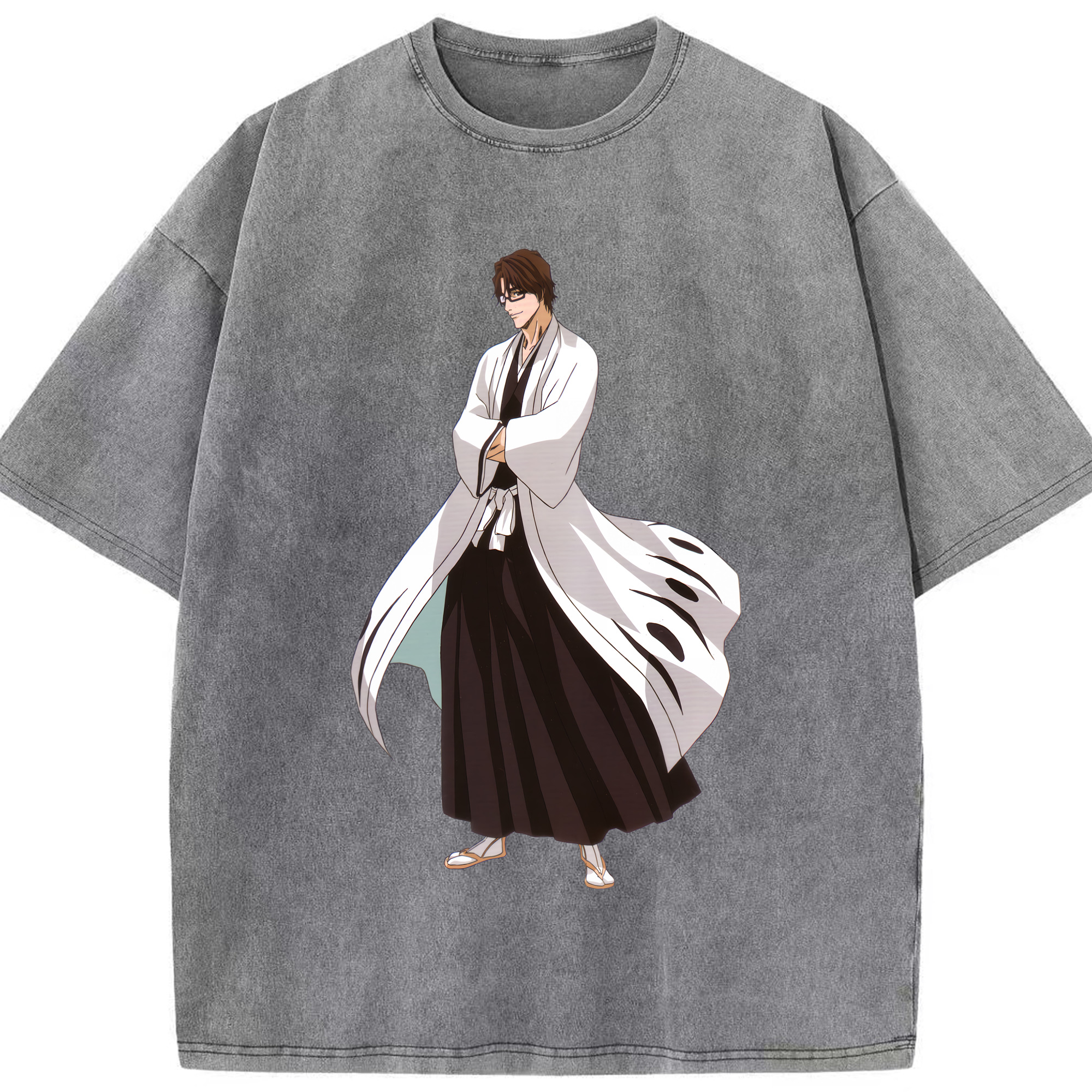 （画像用） ブリーチ 藍染 惣右介（あいぜん そうすけ） BLEACH Aizen Sousuke 綿100% ヴィンテージ風 半袖Tシャツ（フロントプリント）