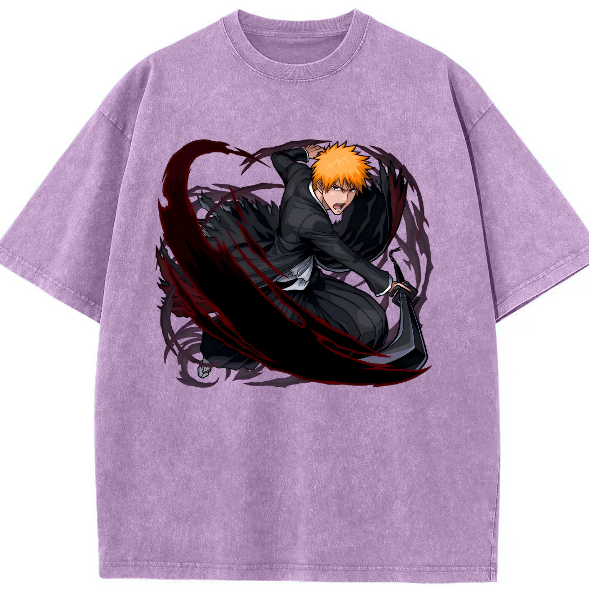 （画像用） ブリーチ 黒崎一護（くろさき いちご）BLEACH Kurosaki Ichigo 綿100% ヴィンテージ風 半袖Tシャツ（フロントプリント）