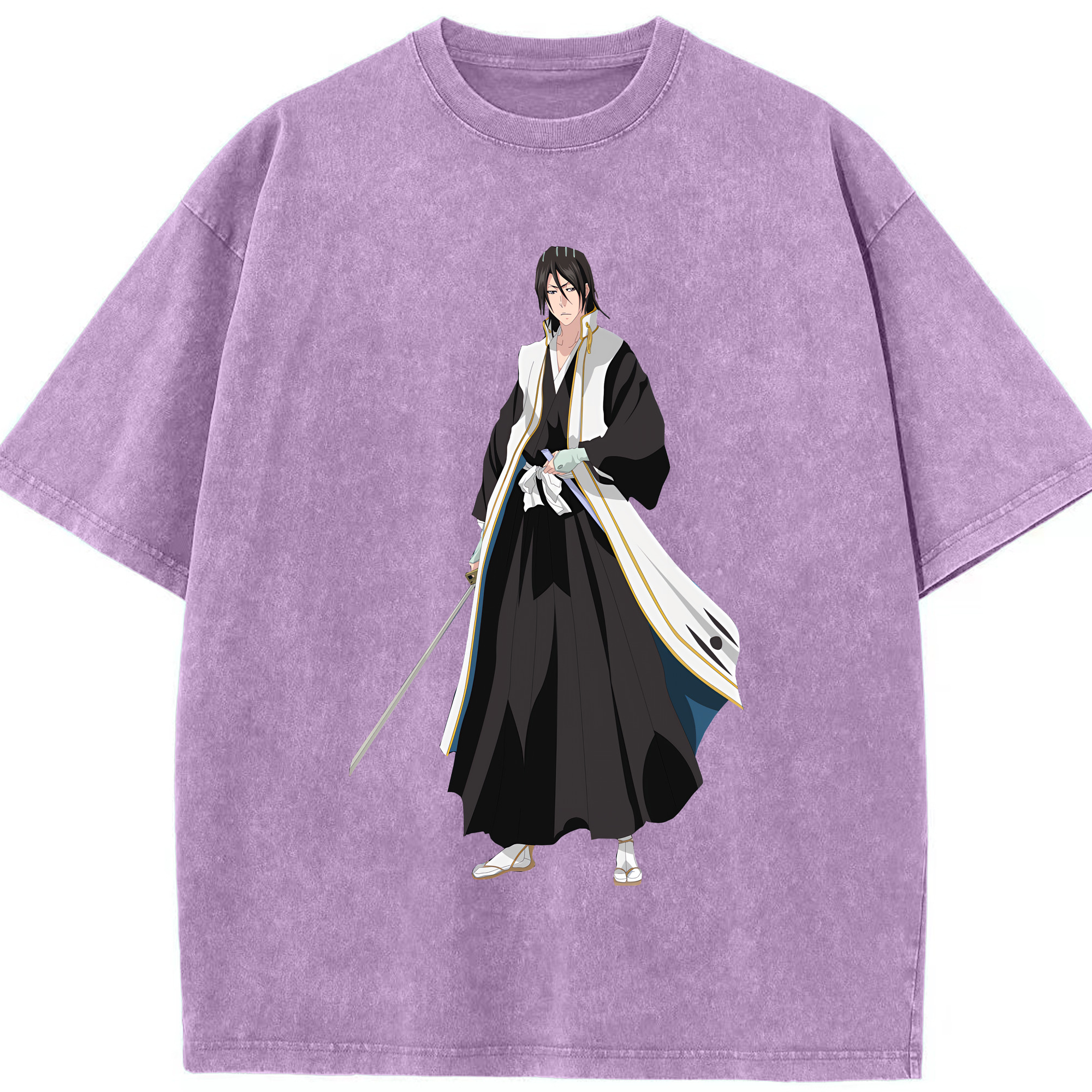 （画像用） ブリーチ くちき びゃくや BLEACH Kuchiki Byakuya 綿100% ヴィンテージ風 半袖Tシャツ（フロントプリント）