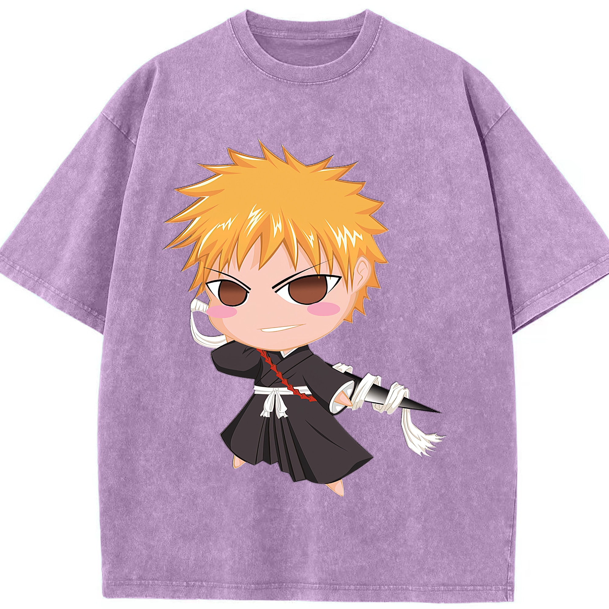 （画像用） ブリーチ 黒崎一護（くろさき いちご）BLEACH Kurosaki Ichigo 綿100% ヴィンテージ風 半袖Tシャツ（フロントプリント）
