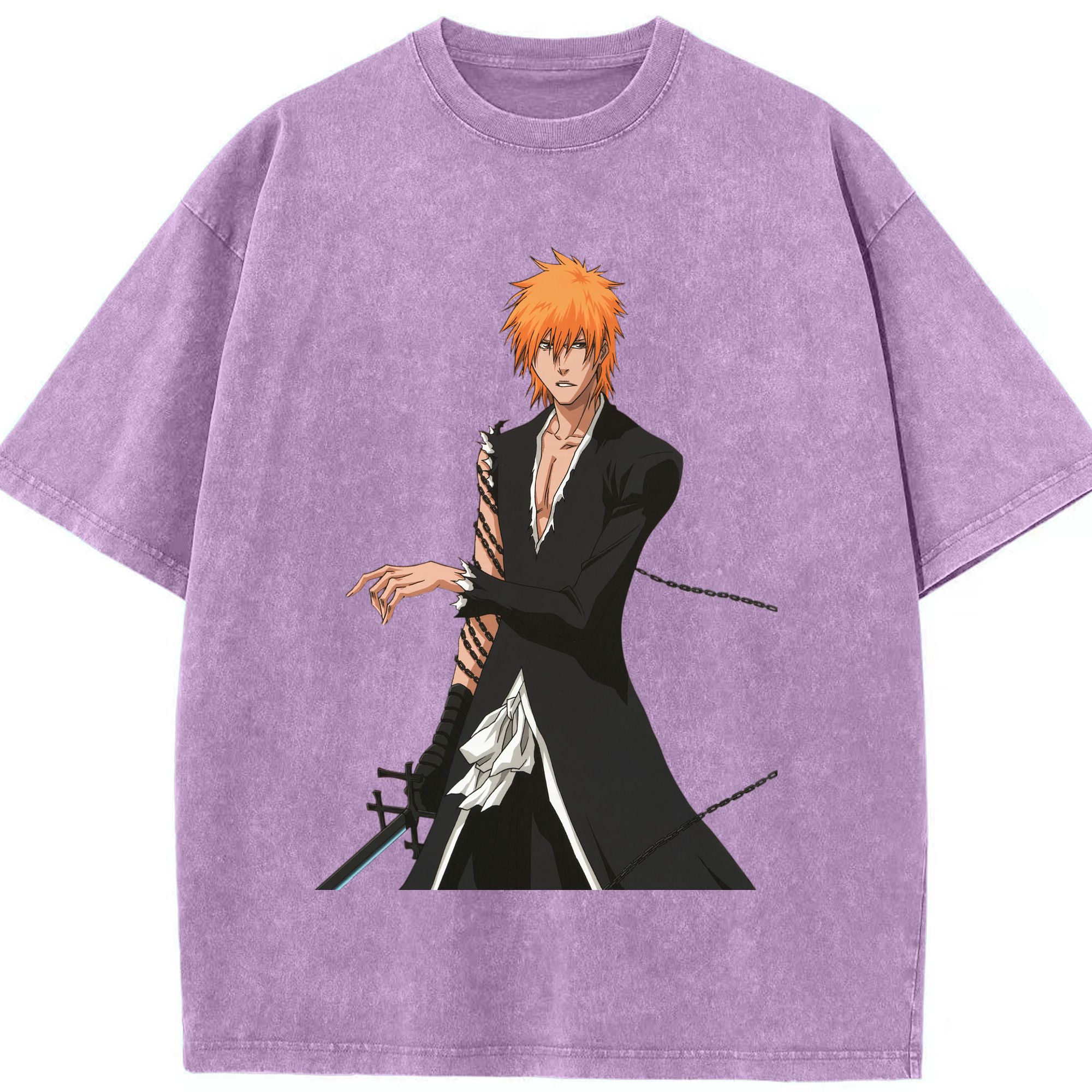（画像用） ブリーチ 黒崎一護（くろさき いちご）BLEACH Kurosaki Ichigo 綿100% ヴィンテージ風 半袖Tシャツ（フロントプリント）