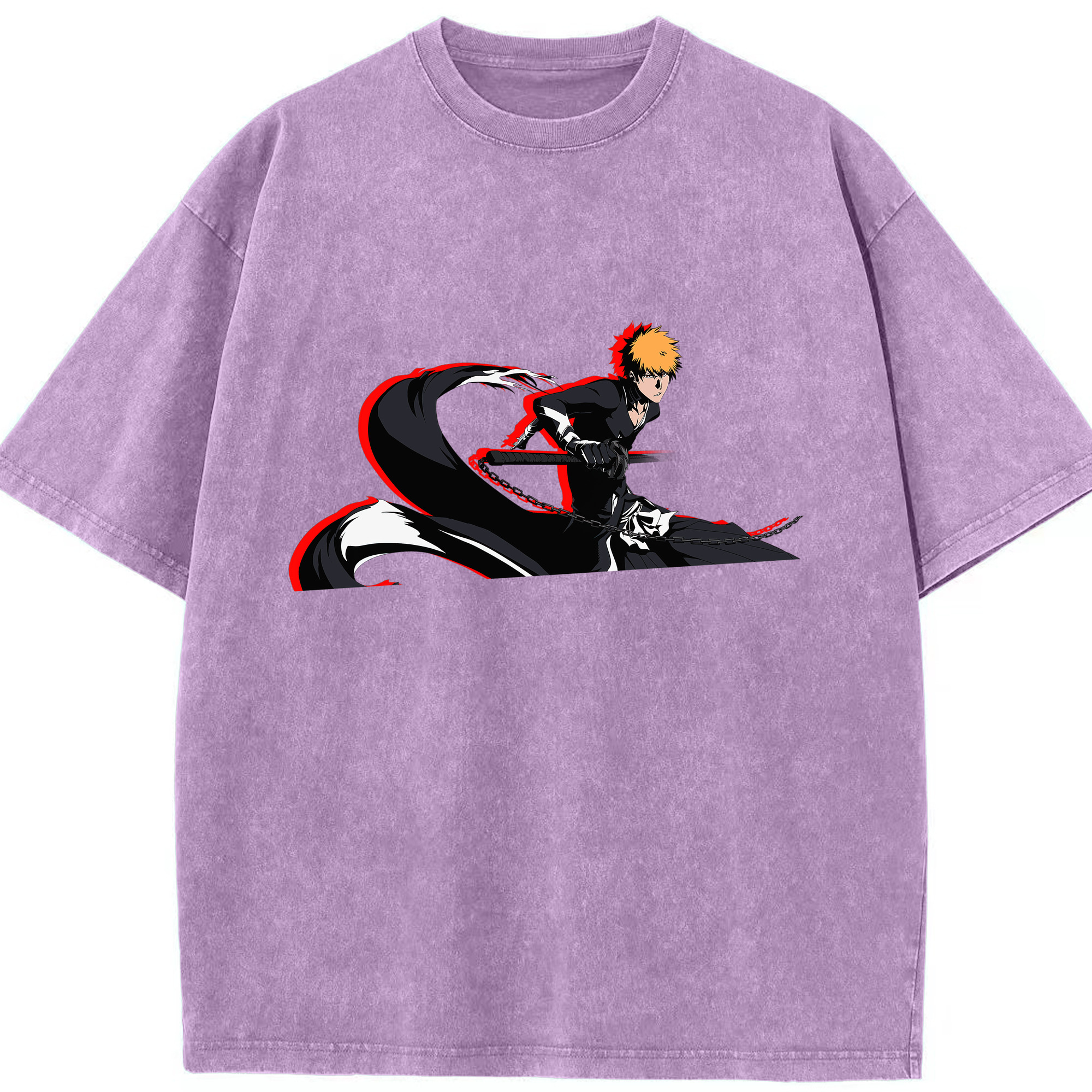 （画像用） ブリーチ 黒崎一護（くろさき いちご）BLEACH Kurosaki Ichigo 綿100% ヴィンテージ風 半袖Tシャツ（フロントプリント）