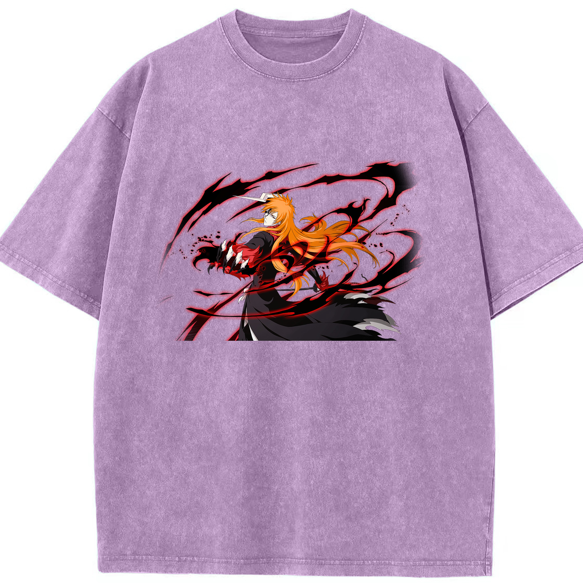 （画像用） ブリーチ 黒崎一護（くろさき いちご）BLEACH Kurosaki Ichigo 綿100% ヴィンテージ風 半袖Tシャツ（フロントプリント）